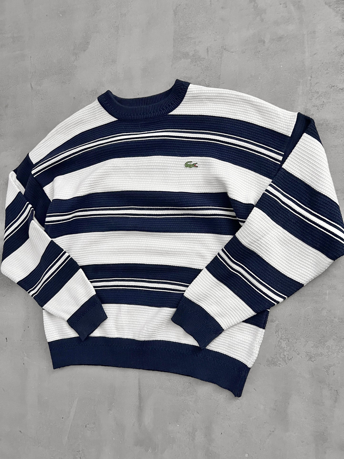 WHITE/NAVY LACOSTE KNIT SWEATER - 2000S - S