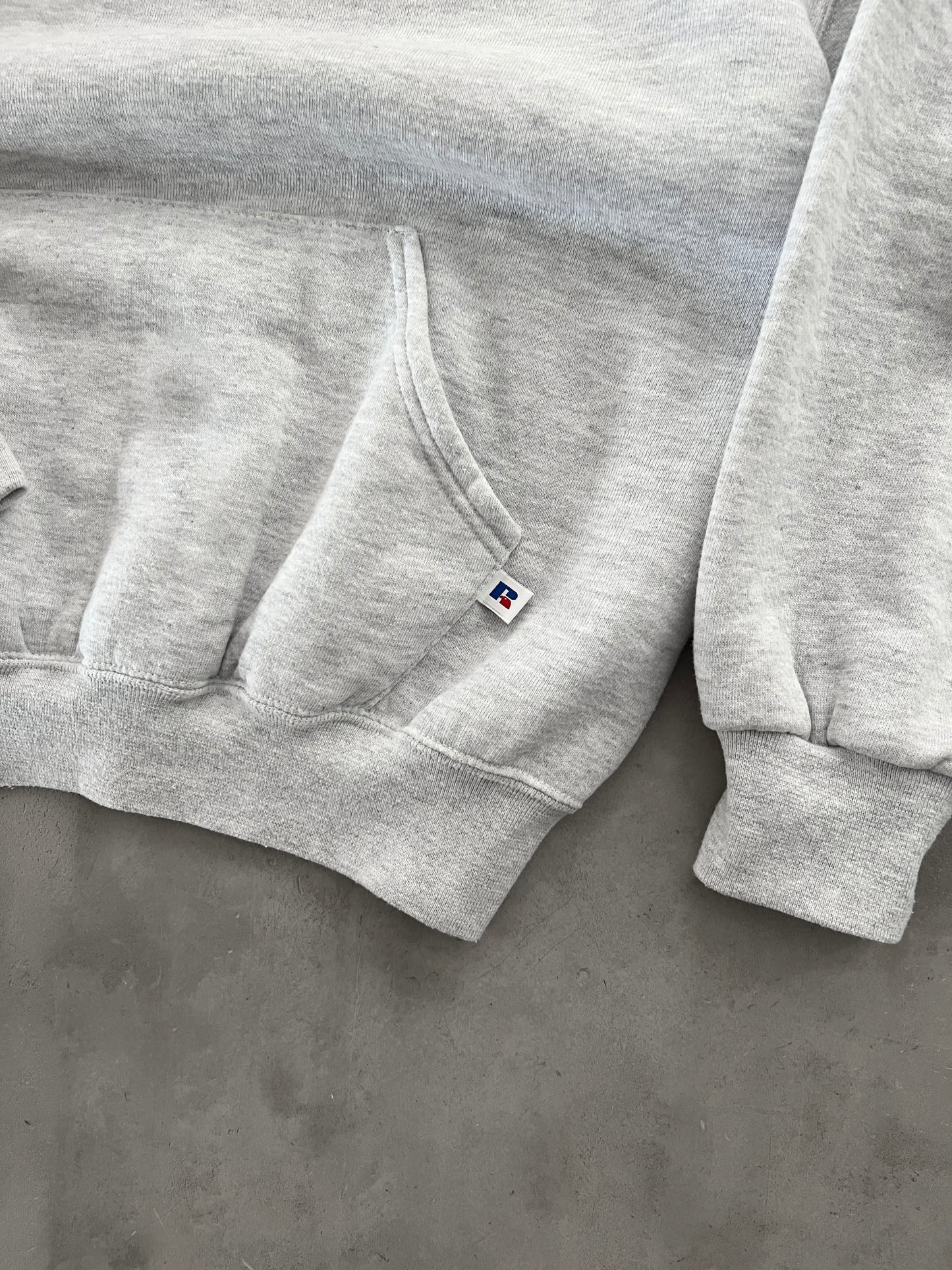 GREY RUSSELL RUNNING HOODIE - 1990S - XL/L