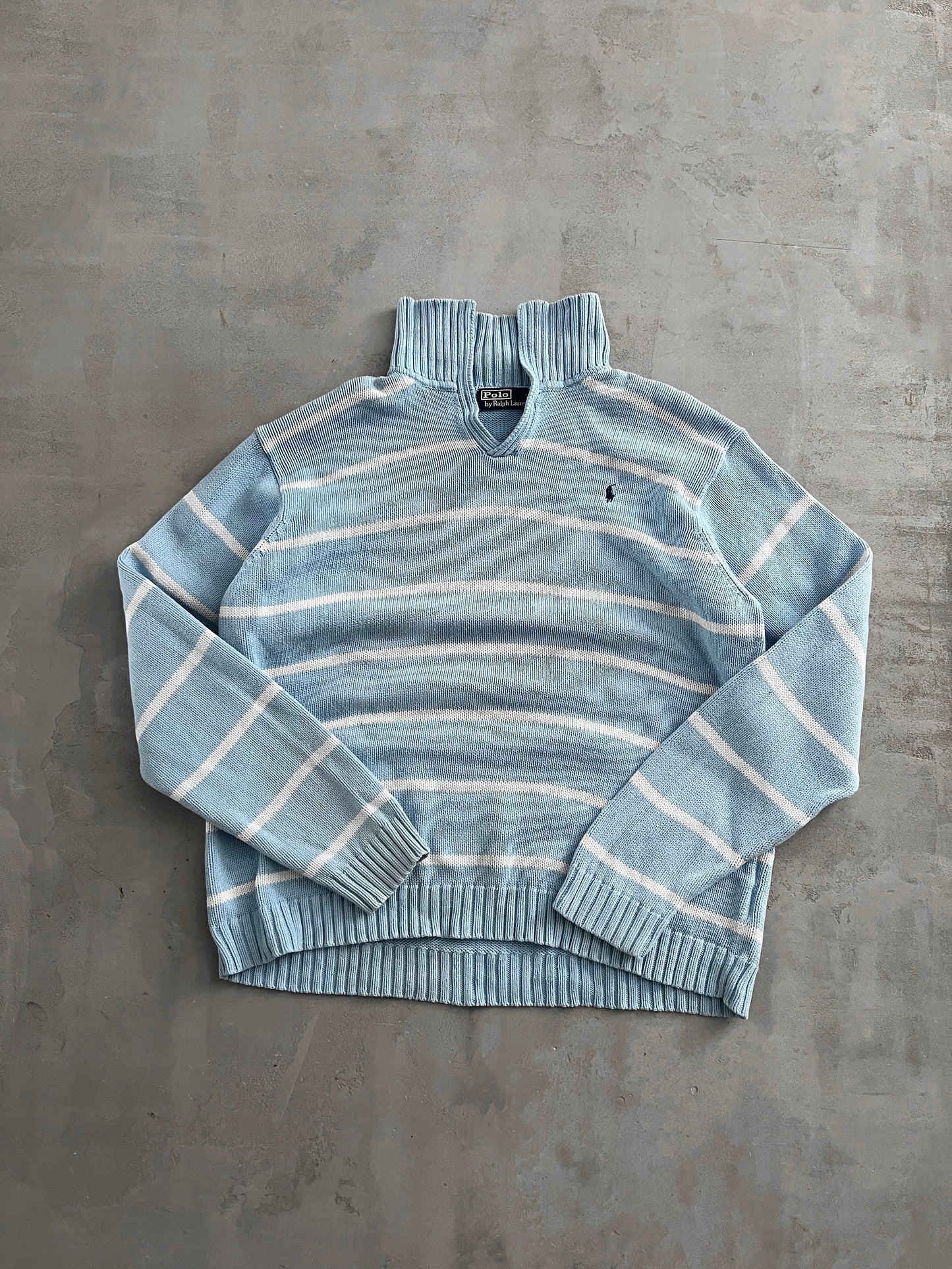 WHITE/BABY BLUE RALPH LAUREN KNIT - 2000S - L/M