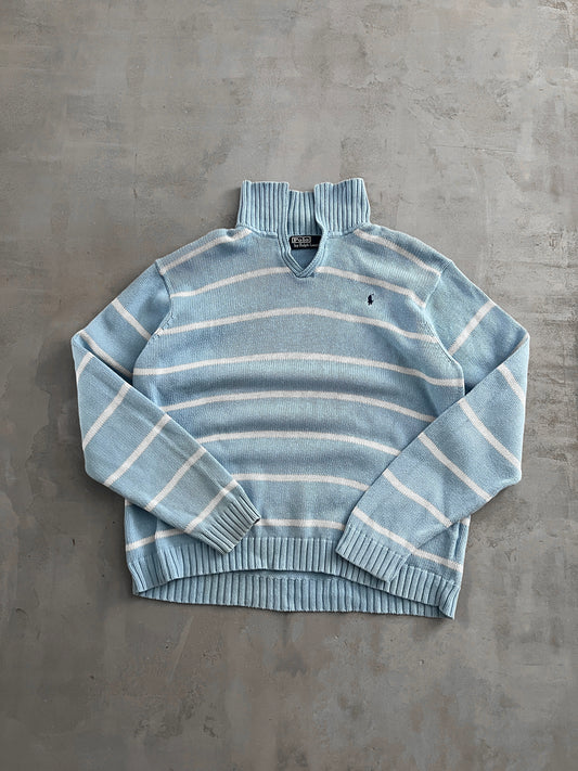 WHITE/BABY BLUE RALPH LAUREN KNIT - 2000S - L/M