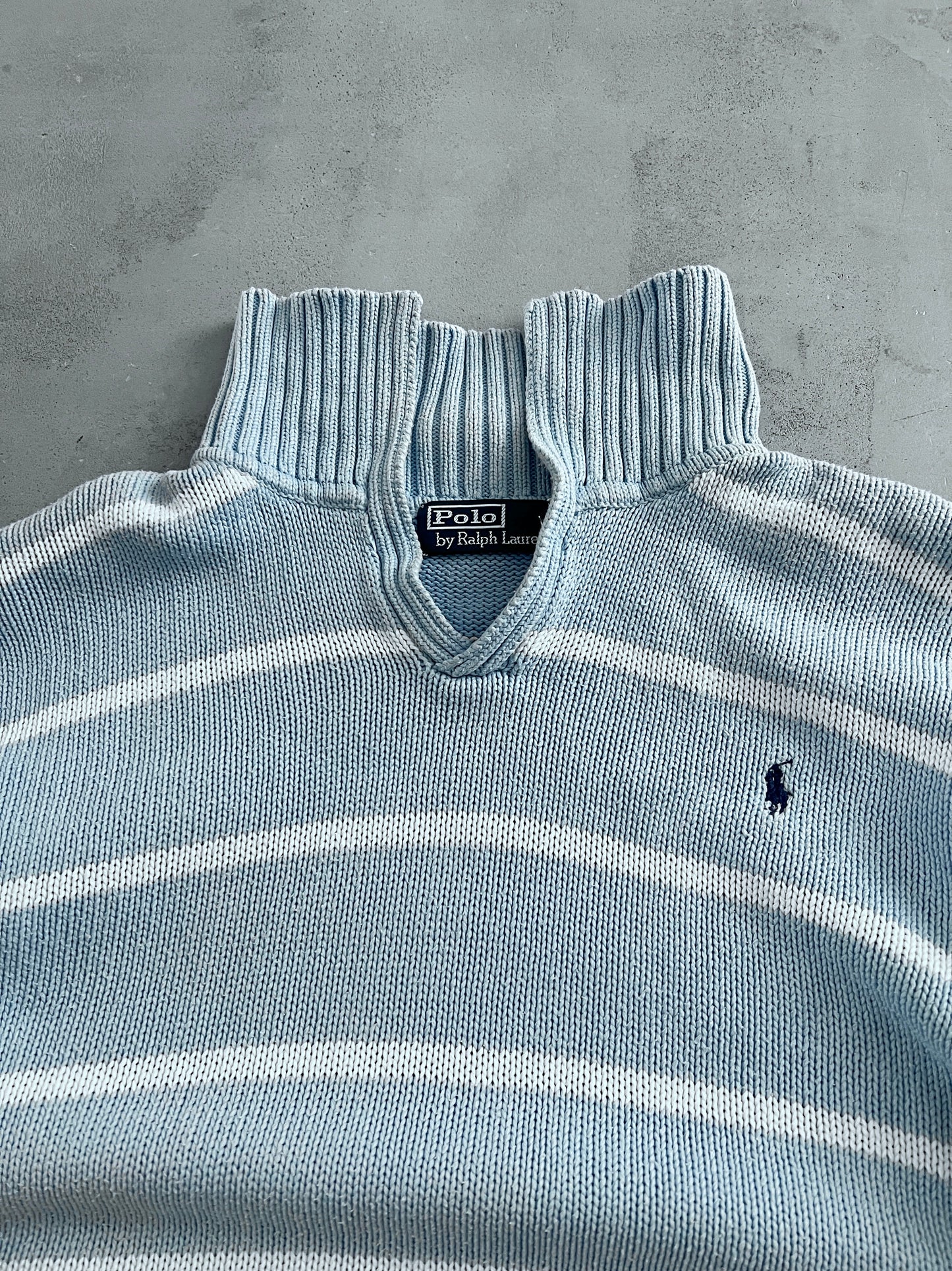 WHITE/BABY BLUE RALPH LAUREN KNIT - 2000S - L/M