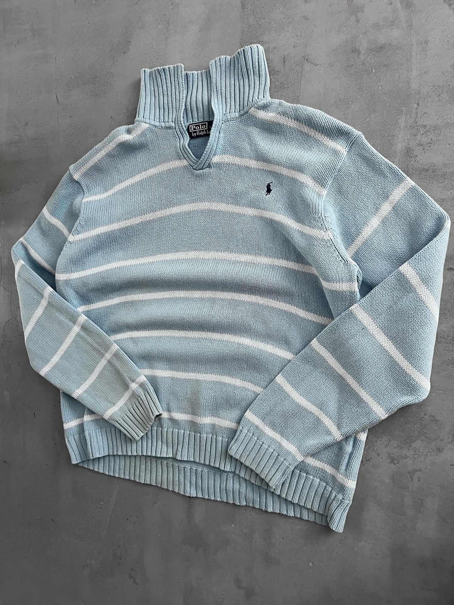 WHITE/BABY BLUE RALPH LAUREN KNIT - 2000S - L/M