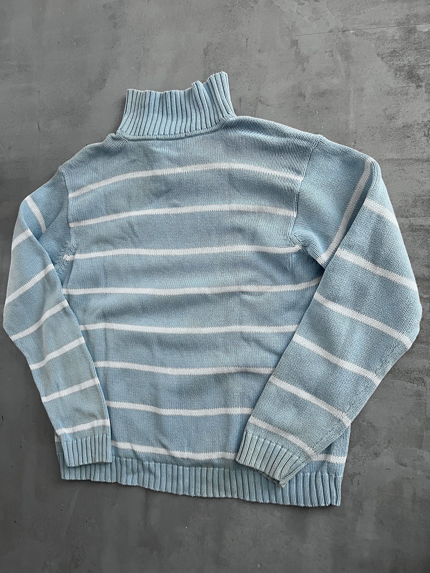 WHITE/BABY BLUE RALPH LAUREN KNIT - 2000S - L/M