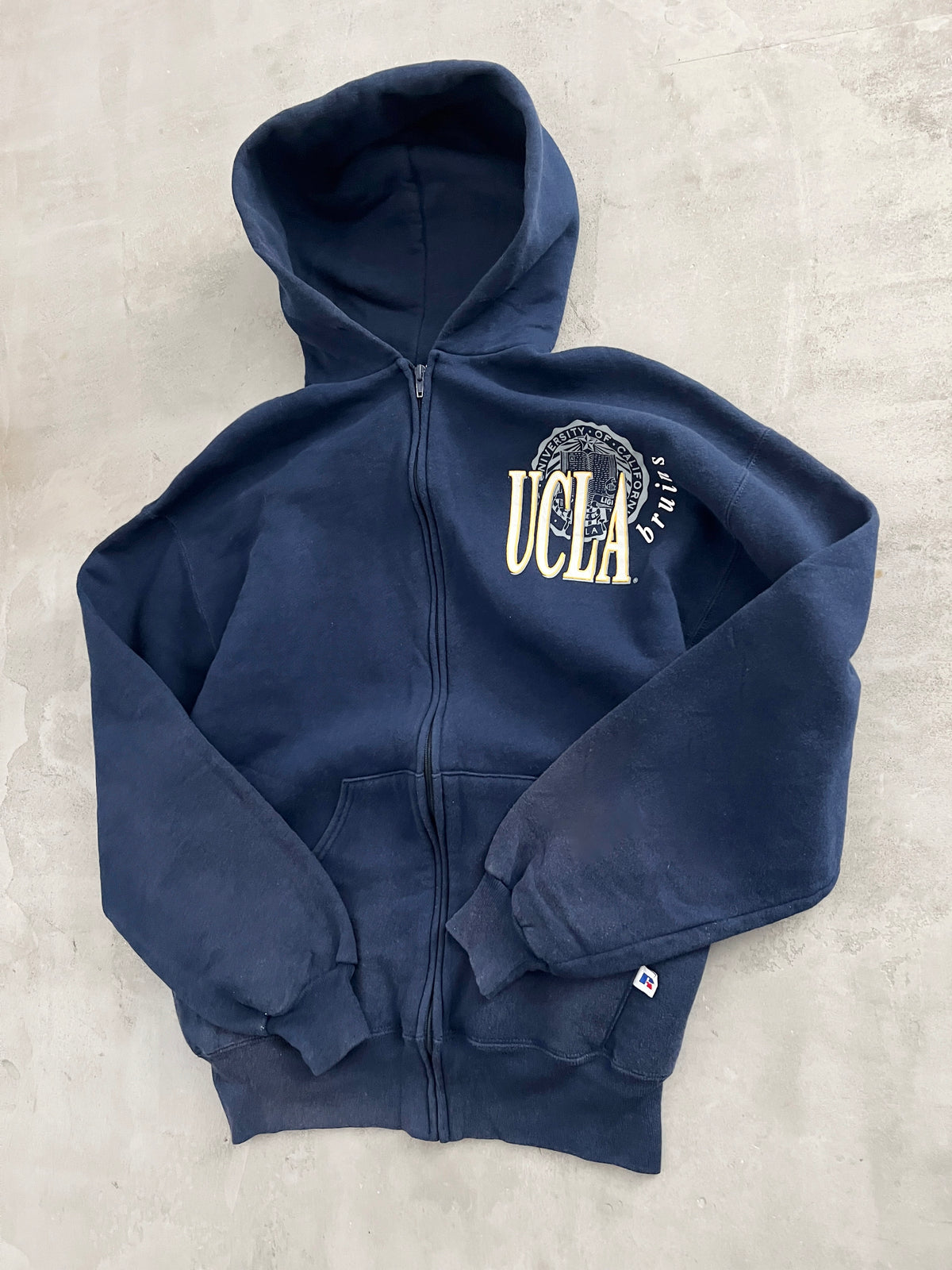 NAVY UCLA RUSSELL ZIP HOODIE - 1990S - M