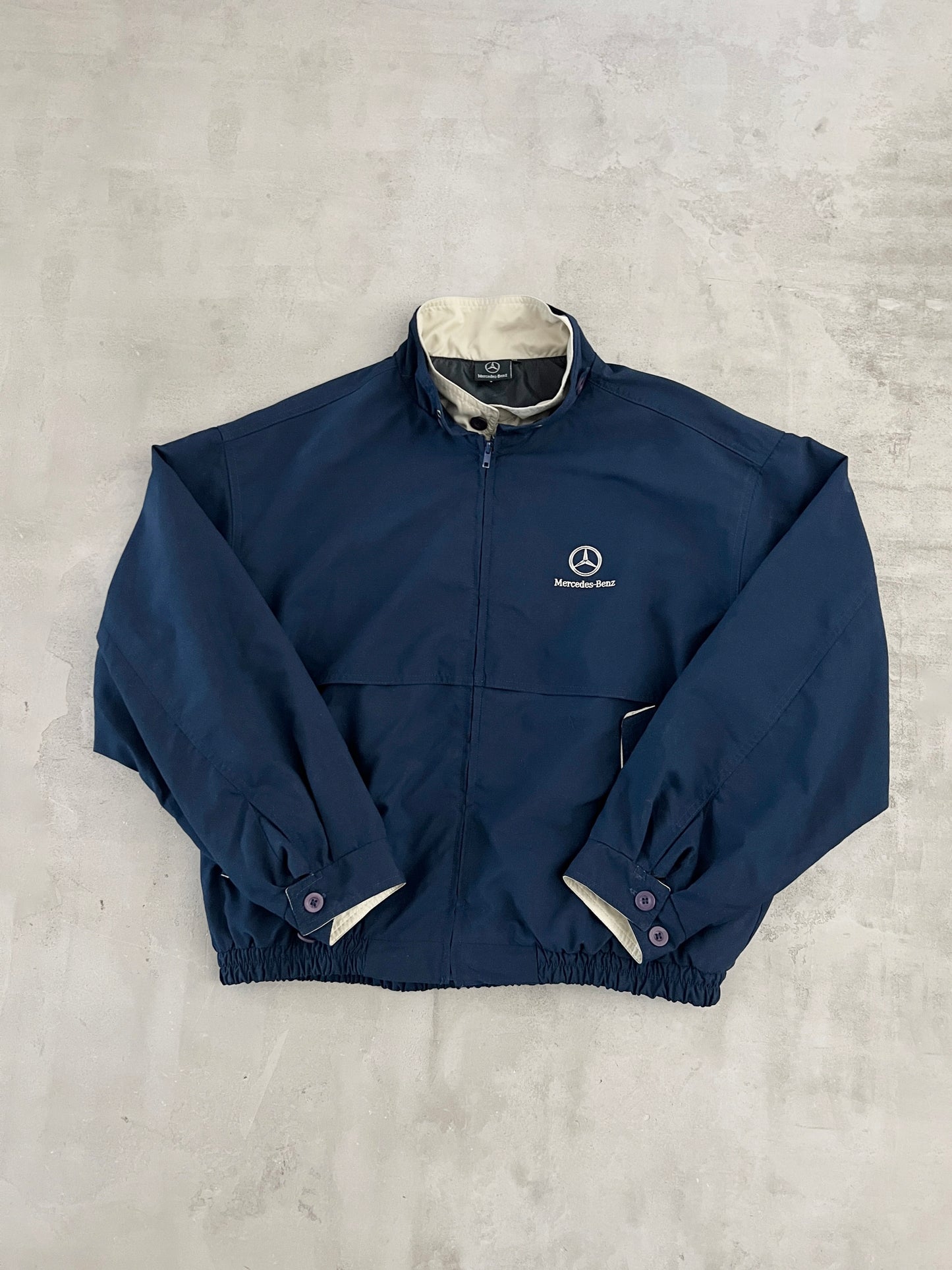 NAVY MERCEDES BENZ JACKET - 1990S - XL