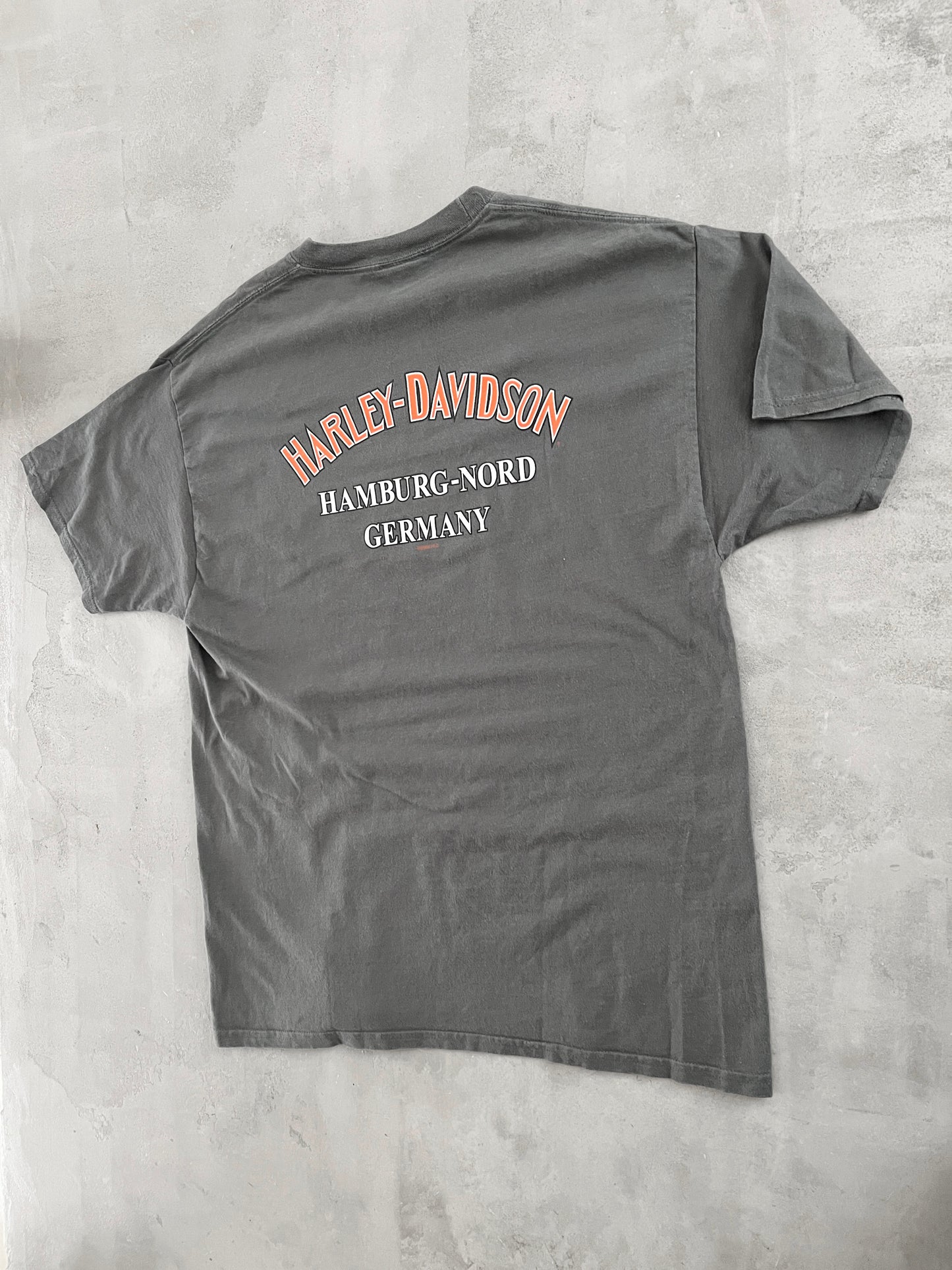 FADED GREY HARLEY DAVIDSON GERMANY TEE - 1990S - L/XL