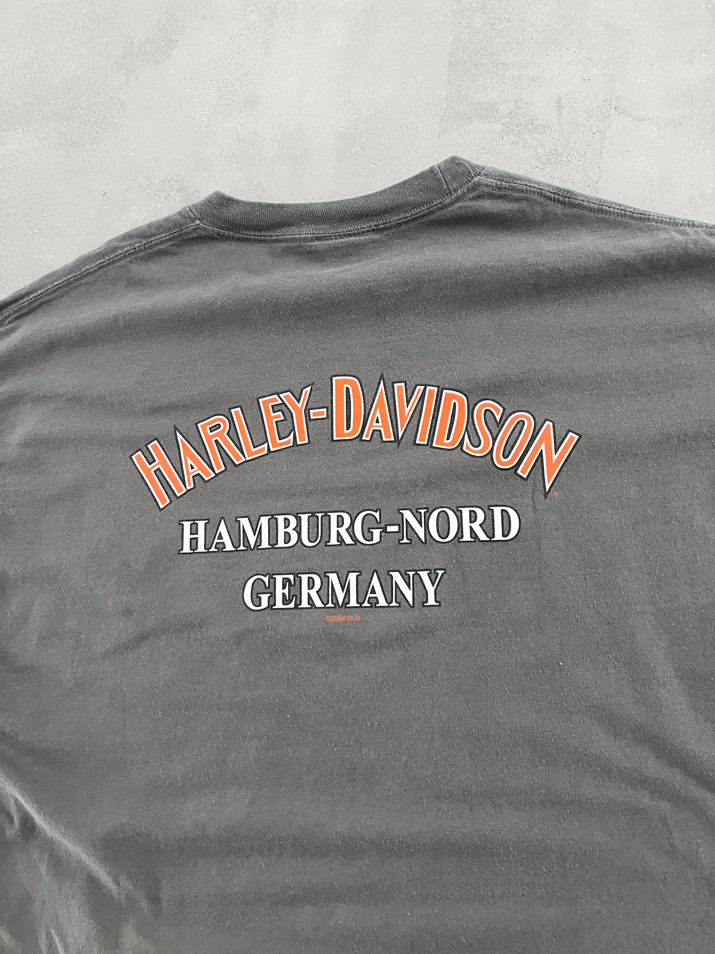 FADED GREY HARLEY DAVIDSON GERMANY TEE - 1990S - L/XL
