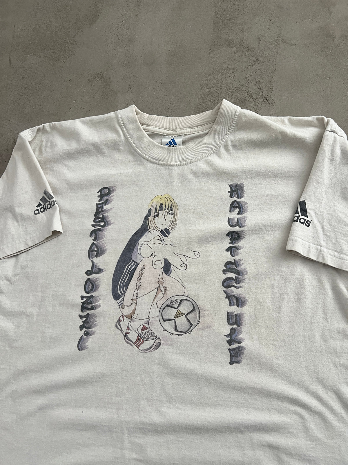 WHITE ADIDAS ANIME TEE - 1990S - L/M