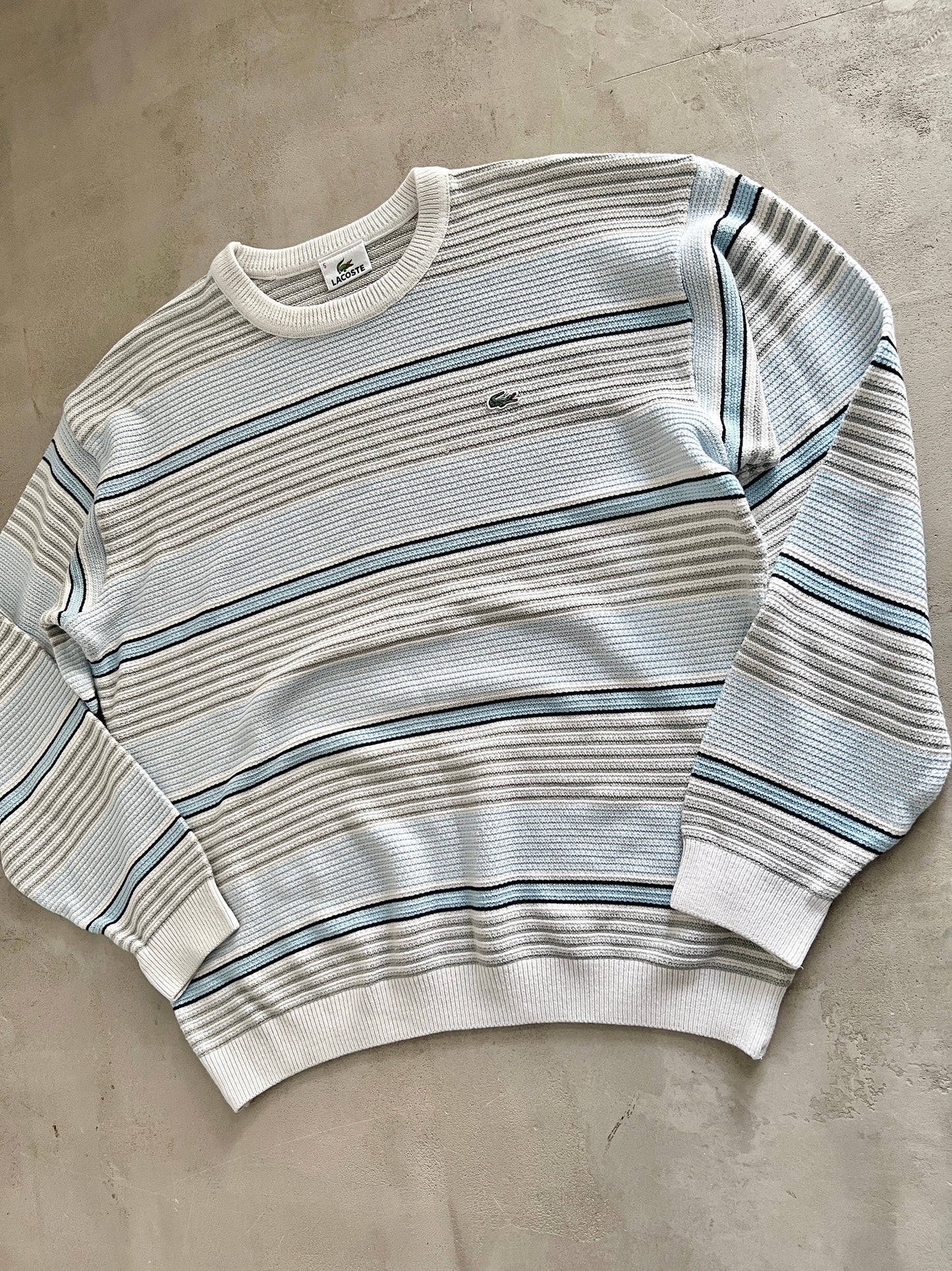 GREY/BABY BLUE LACOSTE KNIT SWEATER - 2000S - M