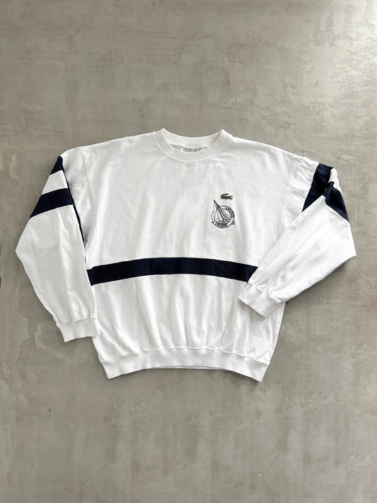 WHITE/NAVY LACOSTE SAILING SWEATER - 1990S - S