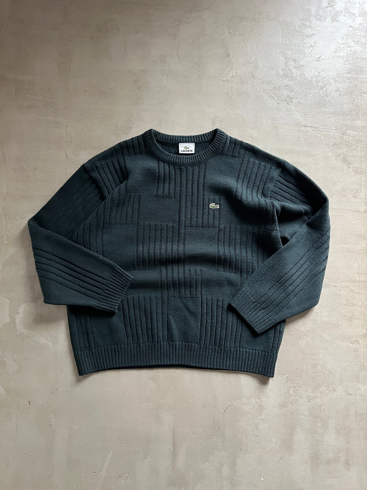 DARK GREEN LACOSTE KNIT SWEATER - 2000S - S