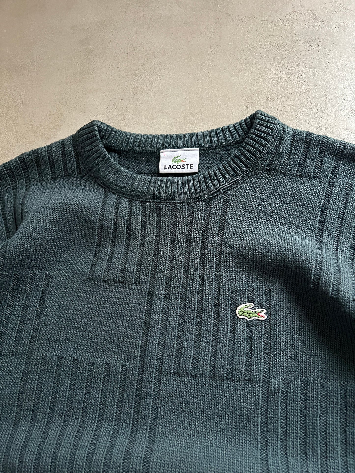 DARK GREEN LACOSTE KNIT SWEATER - 2000S - S