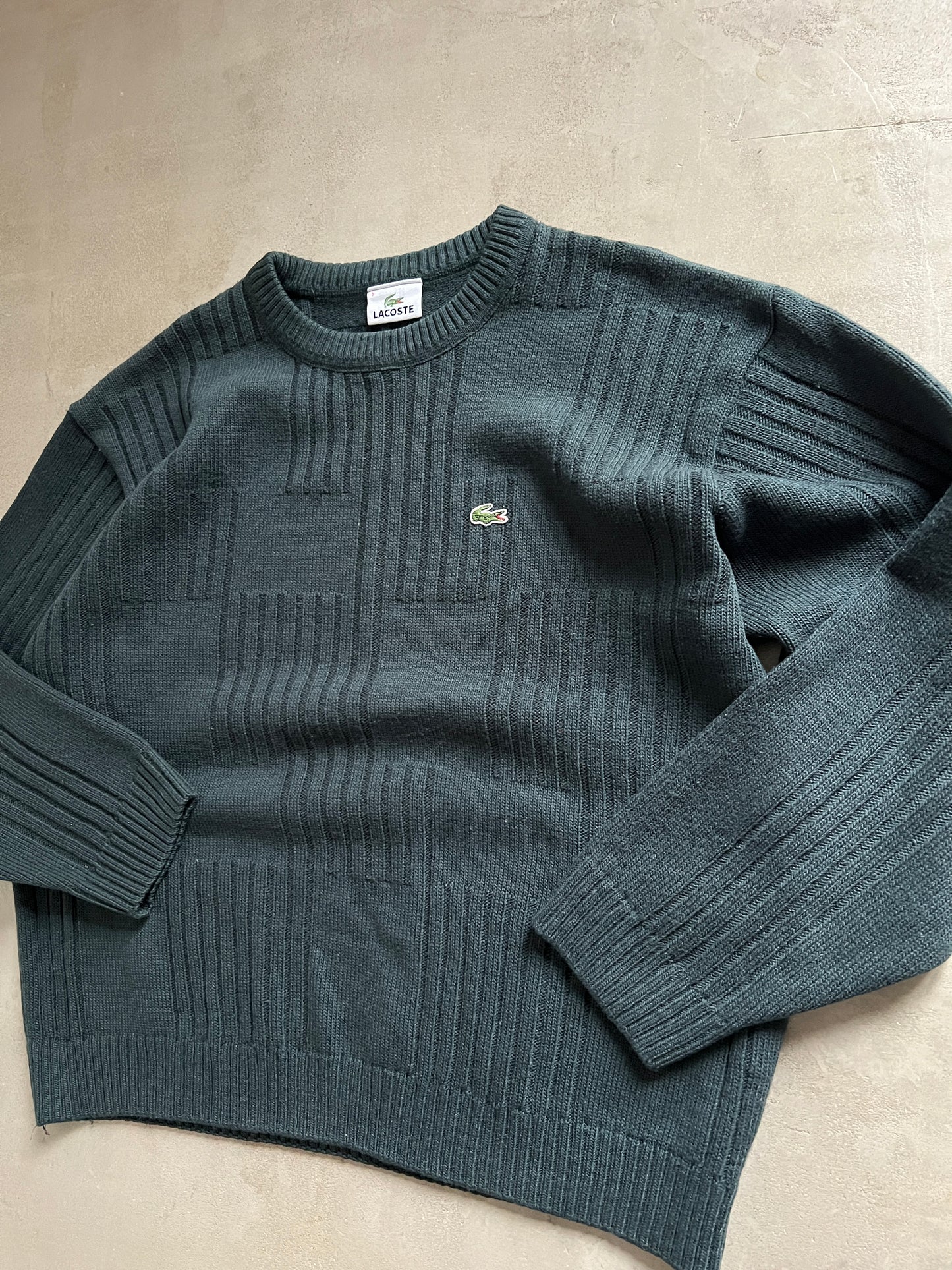 DARK GREEN LACOSTE KNIT SWEATER - 2000S - S
