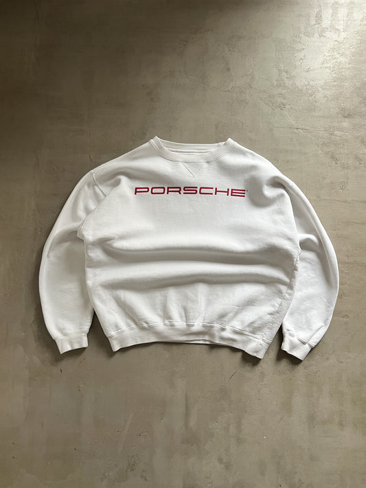 WHITE PORSCHE SWEATER - 1990S - L/M