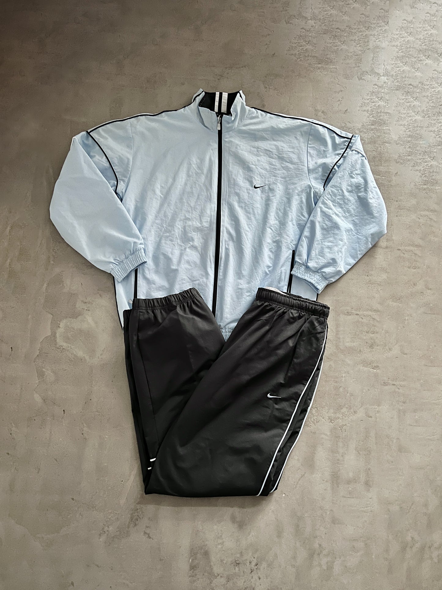GREY/BABY BLUE NIKE TRACK PANTS - 2000S - L