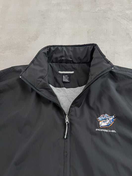 BLACK PORSCHE LE MANS JACKET - 1990S - XL/L
