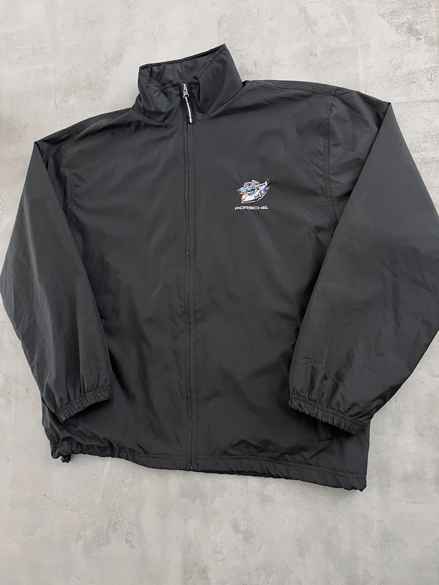 BLACK PORSCHE LE MANS JACKET - 1990S - XL/L
