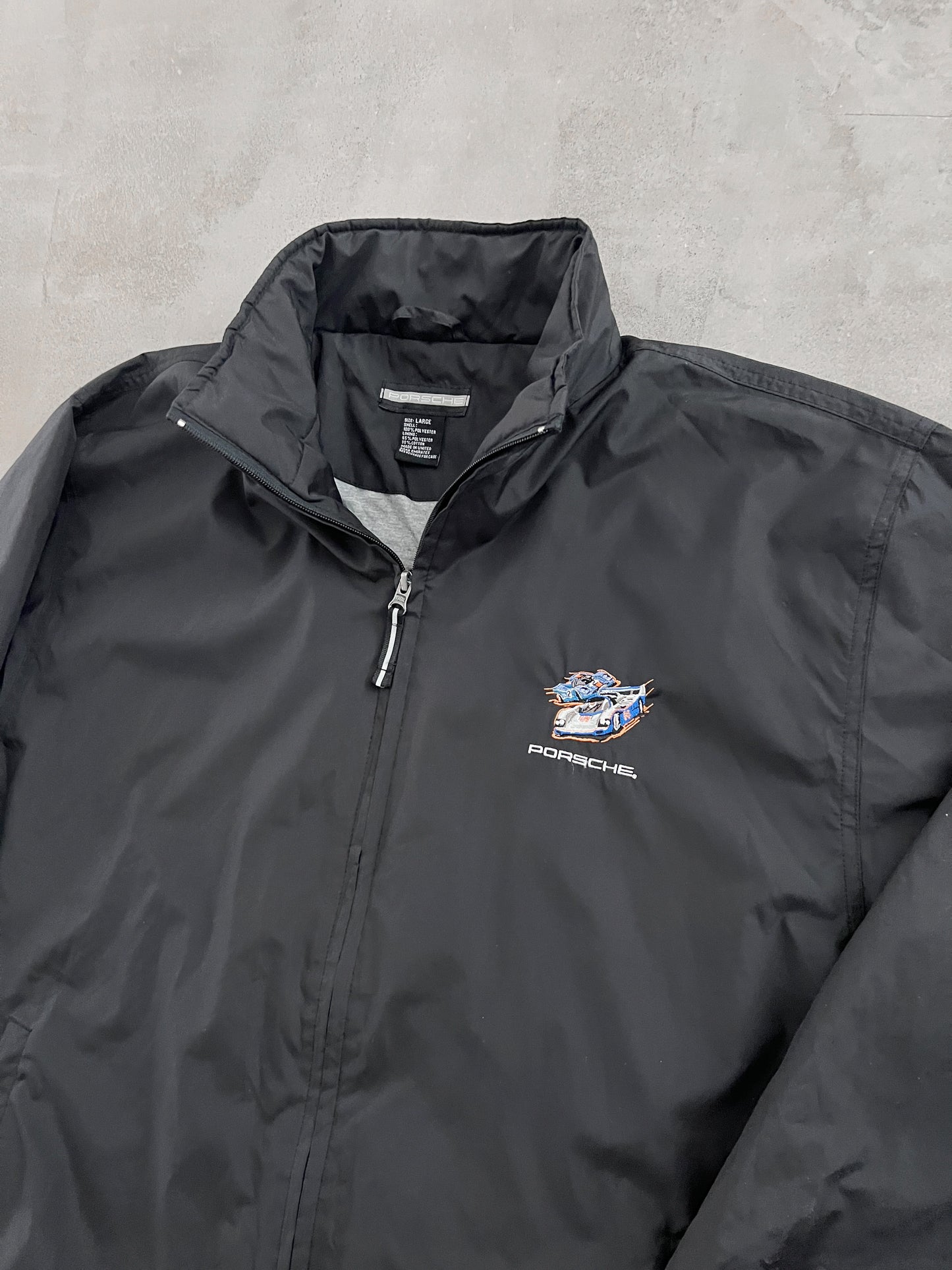 BLACK PORSCHE LE MANS JACKET - 1990S - XL/L