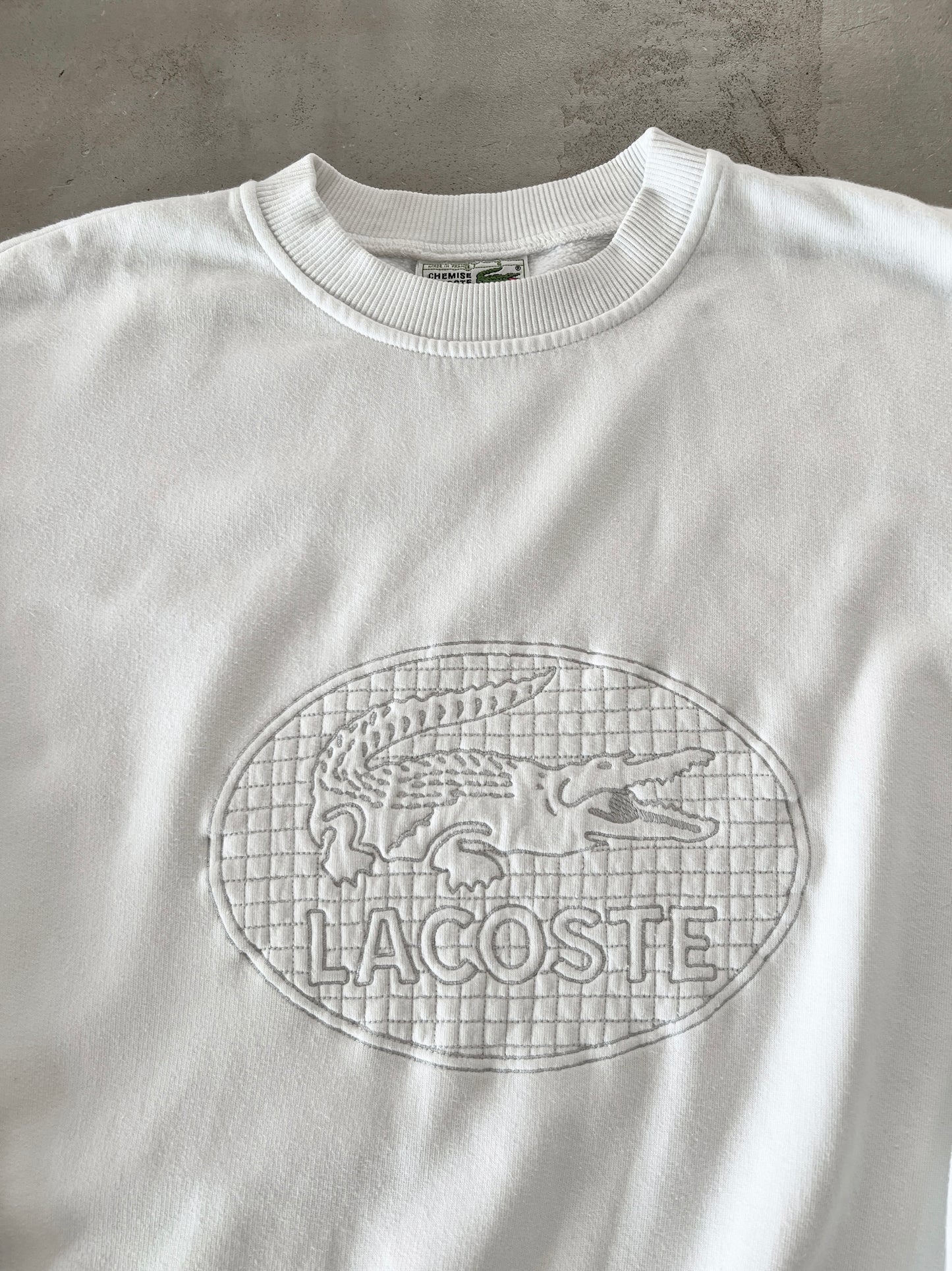 WHITE LACOSTE SWEATER - 1990S - M