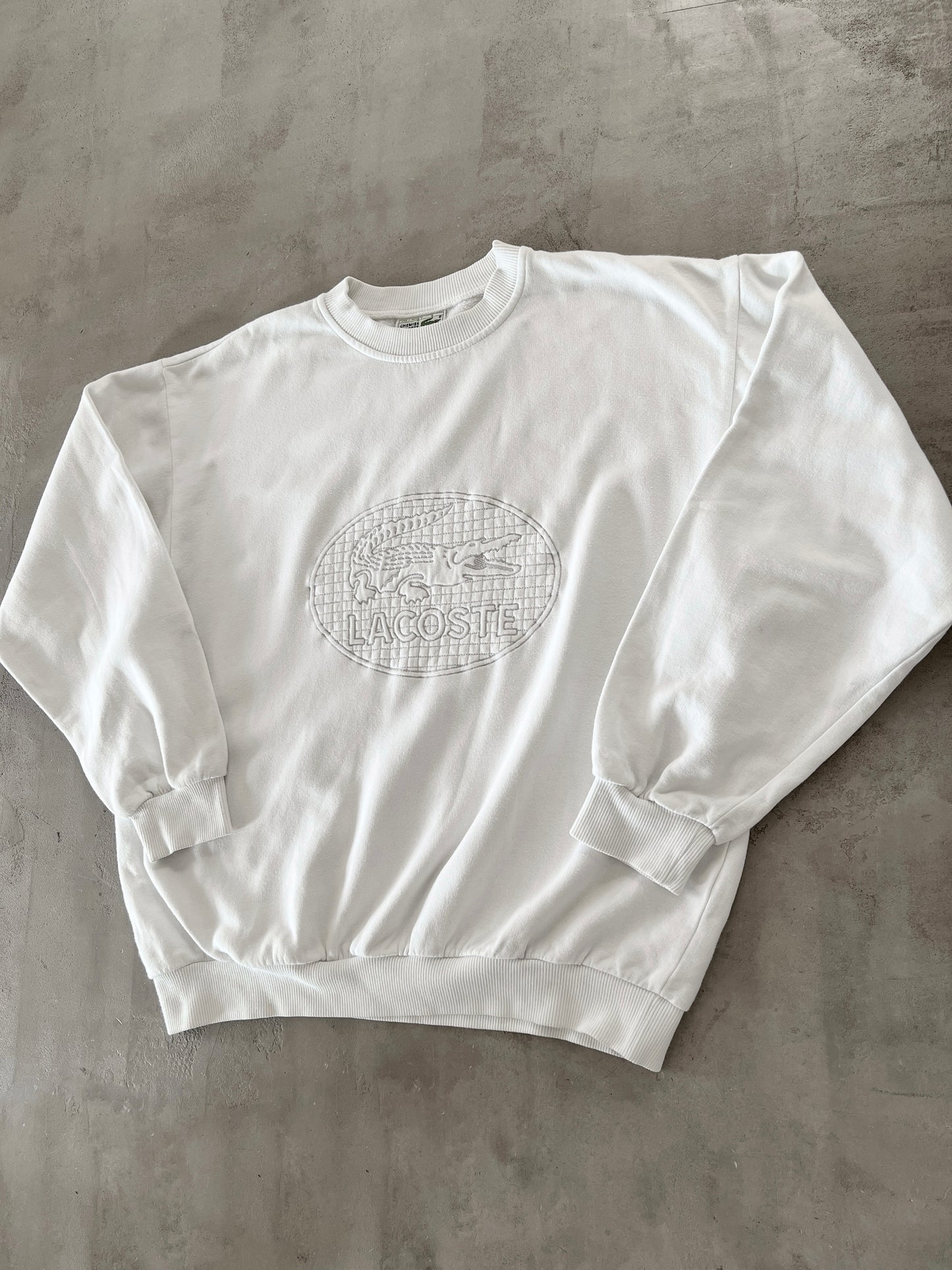 WHITE LACOSTE SWEATER - 1990S - M