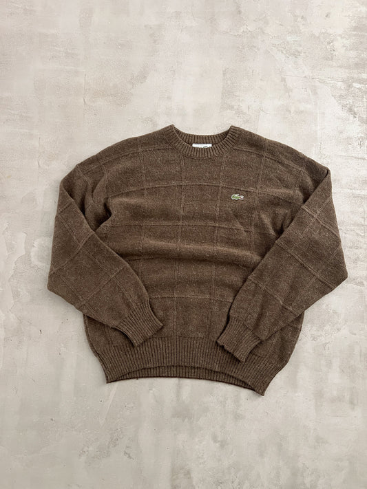 MOCHA LACOSTE KNIT SWEATER - 1990S - L/M