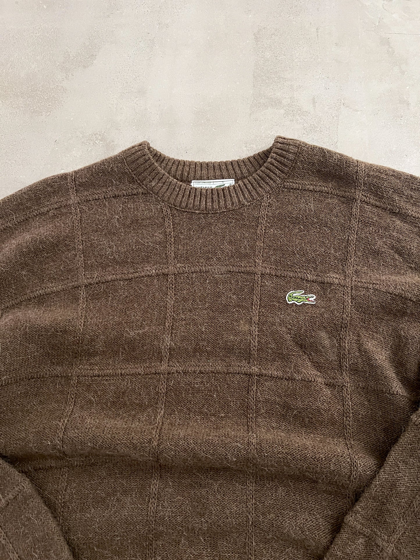 MOCHA LACOSTE KNIT SWEATER - 1990S - L/M