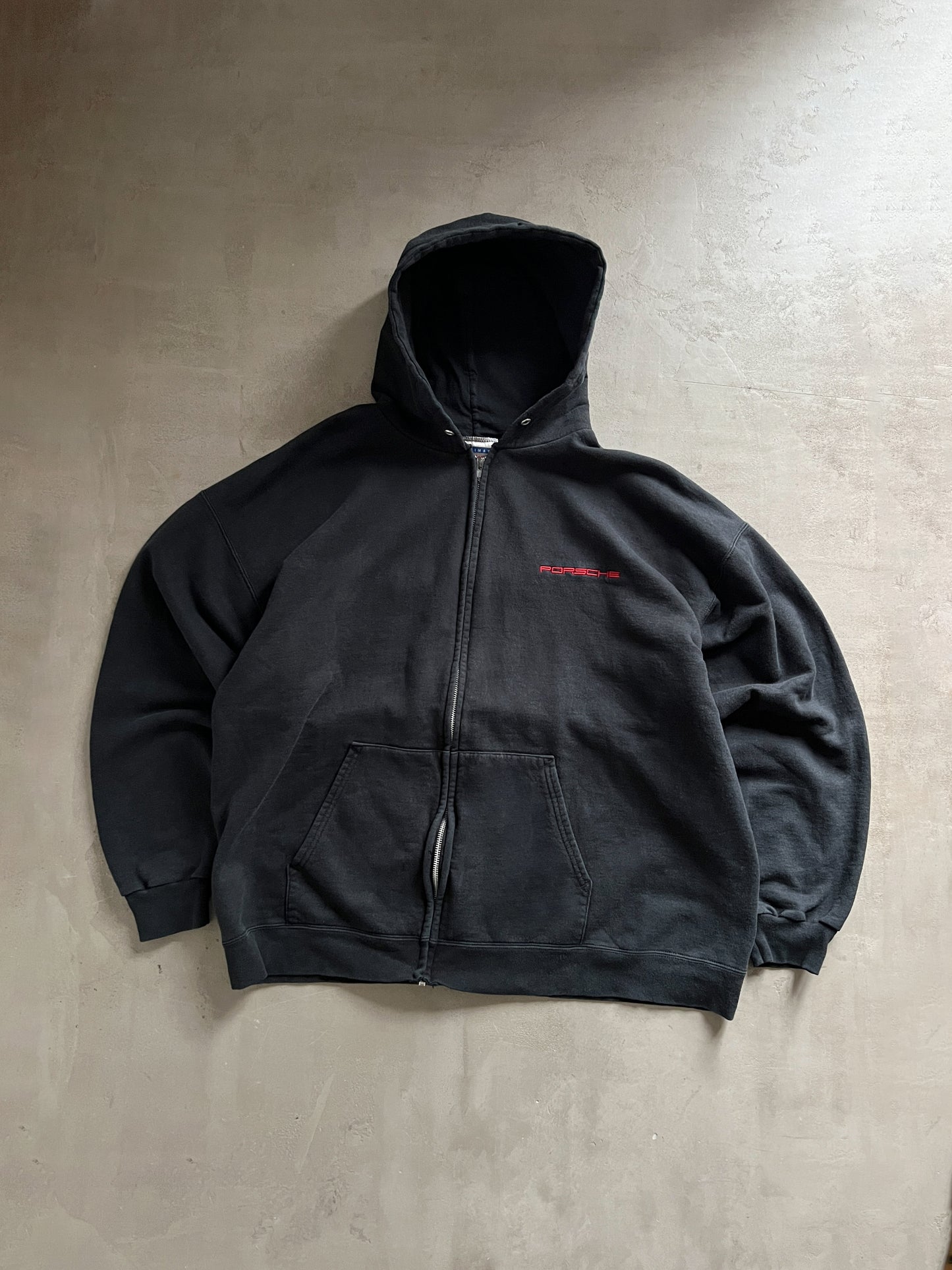 BLACK PORSCHE ZIP UP HOODIE - 1990S - XL
