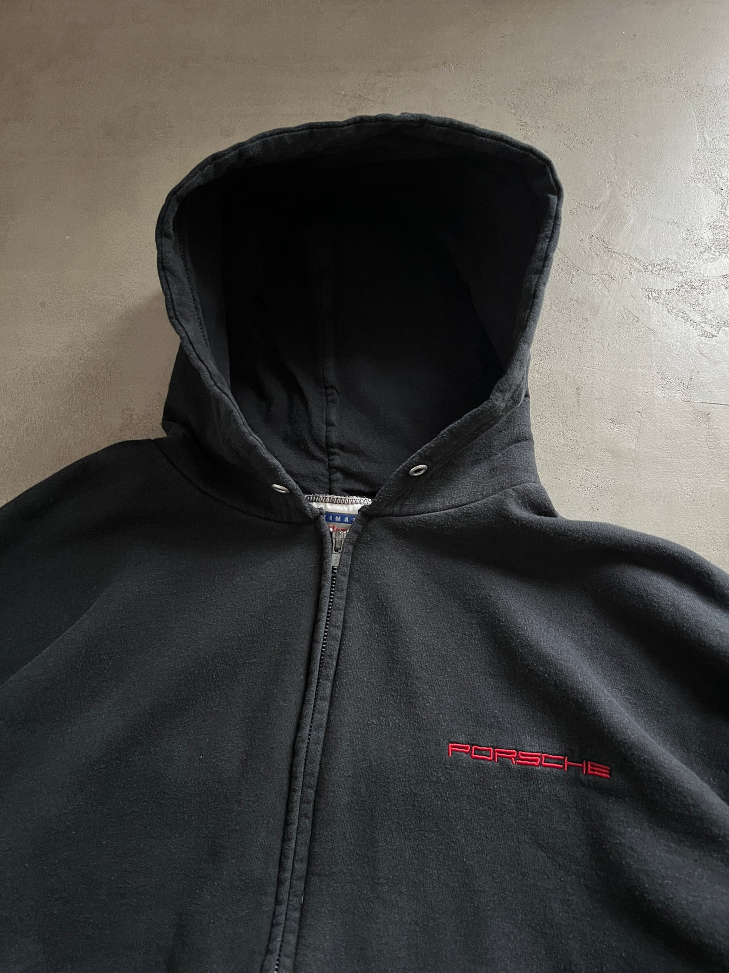 BLACK PORSCHE ZIP UP HOODIE - 1990S - XL