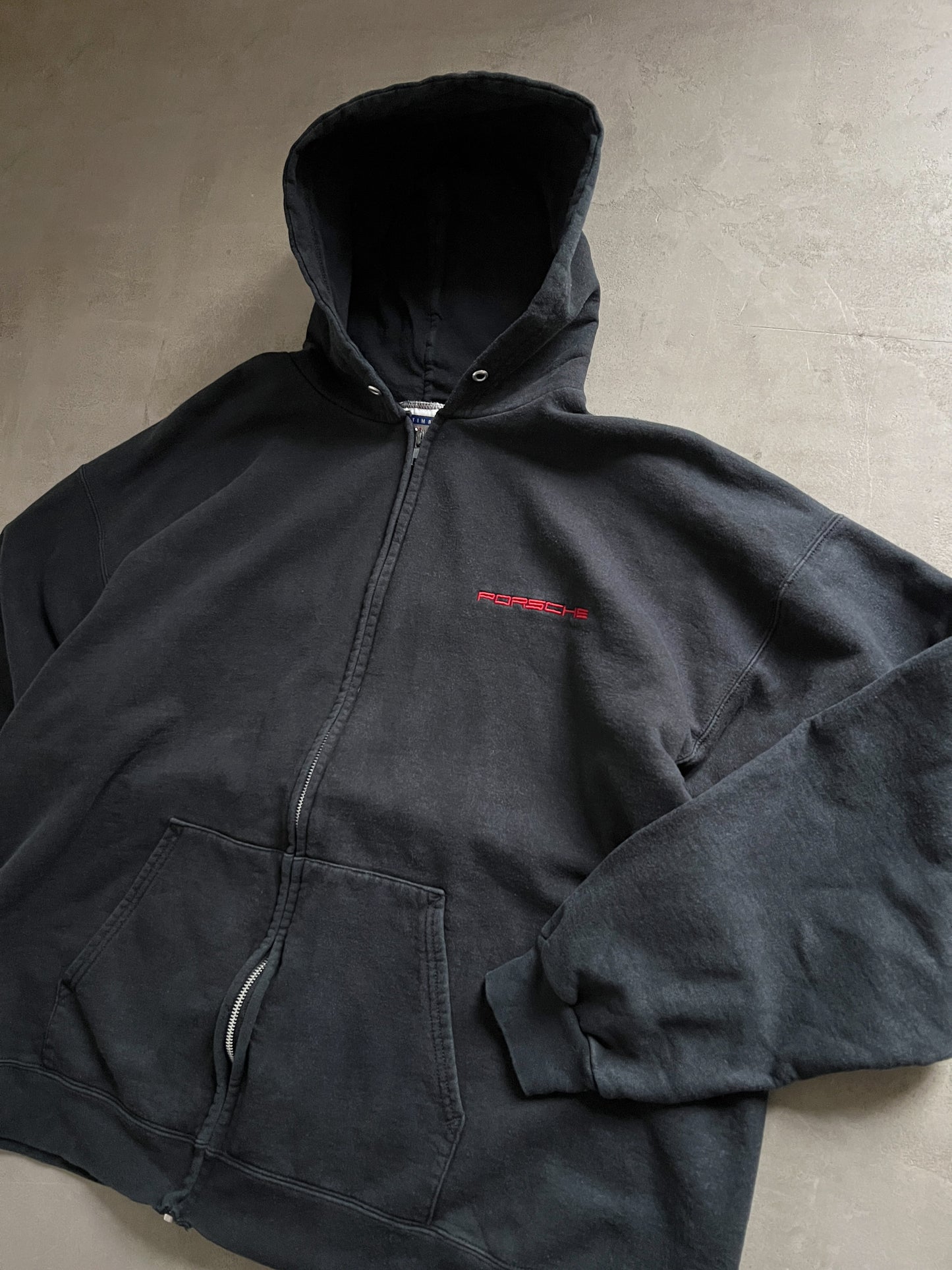 BLACK PORSCHE ZIP UP HOODIE - 1990S - XL