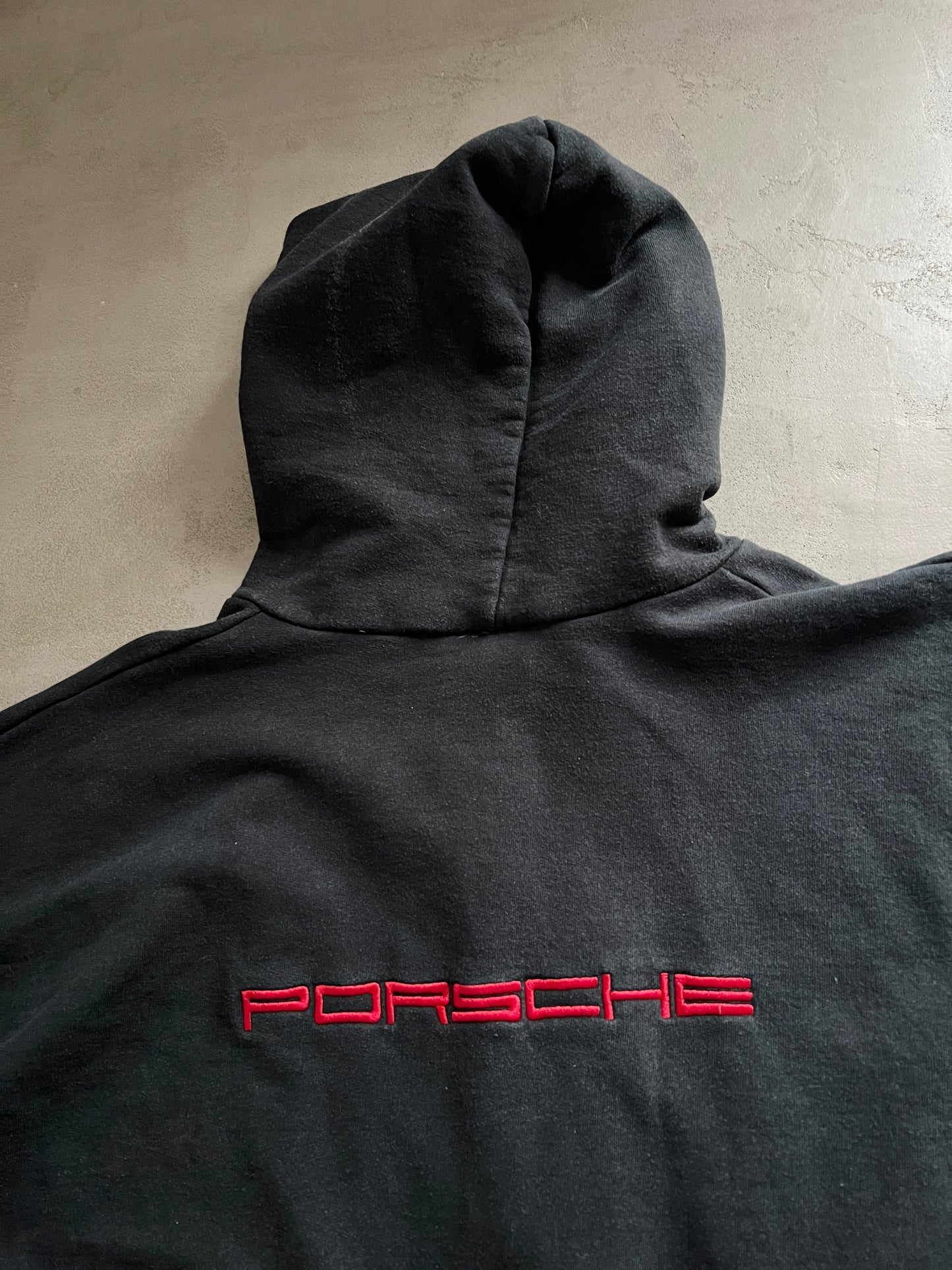 BLACK PORSCHE ZIP UP HOODIE - 1990S - XL
