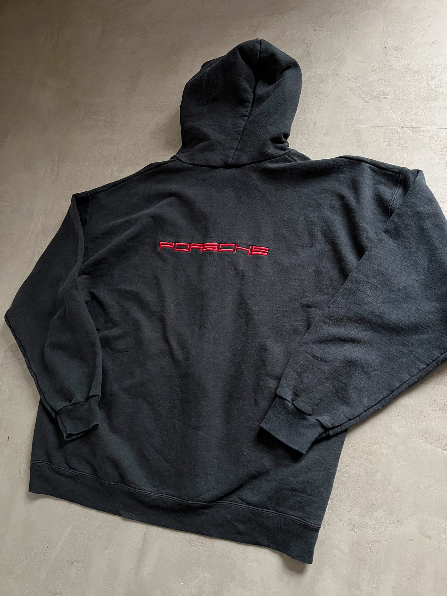 BLACK PORSCHE ZIP UP HOODIE - 1990S - XL