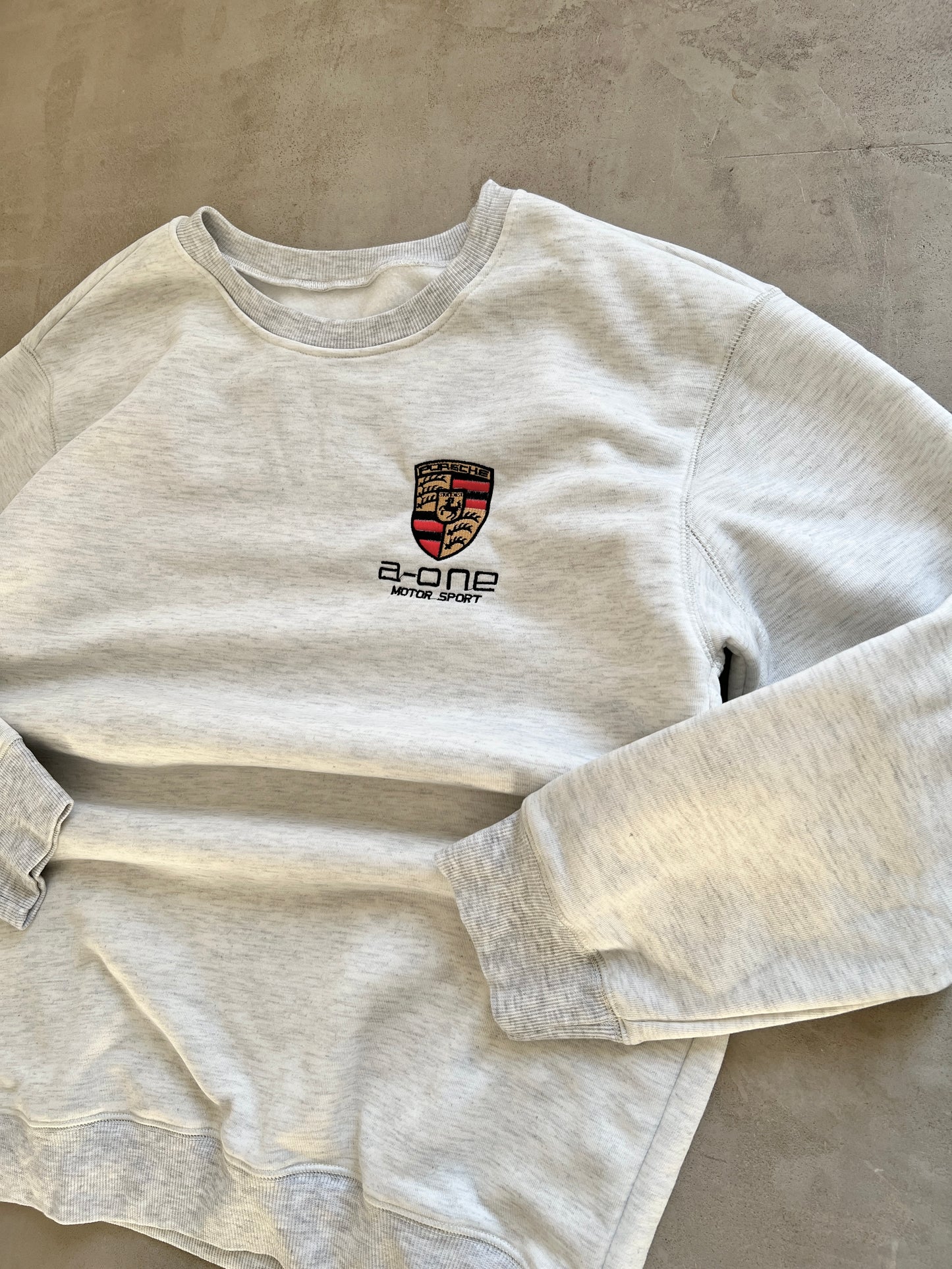 GREY PORSCHE MOTORSPORT SWEATER - 1990S - XL