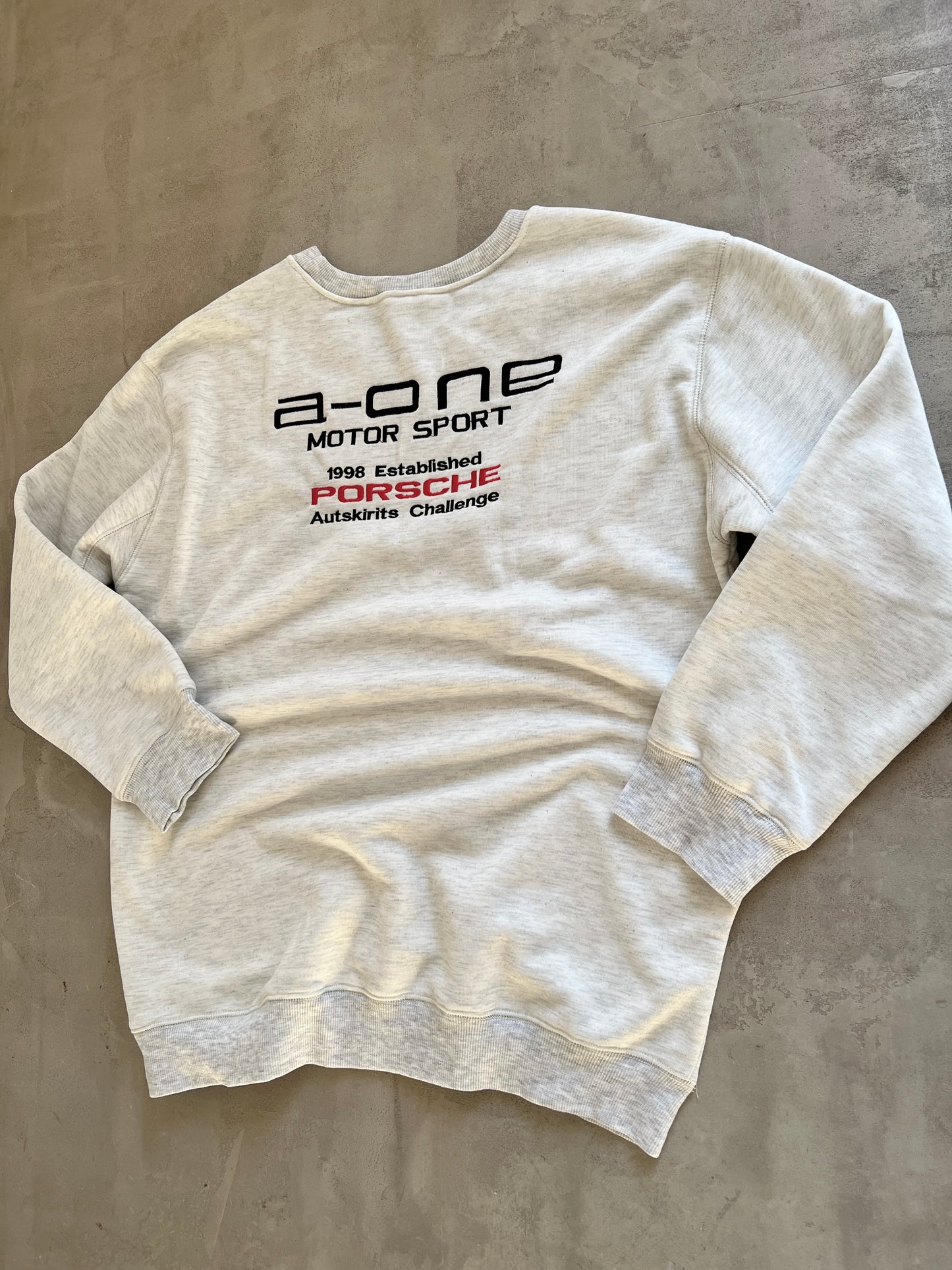 GREY PORSCHE MOTORSPORT SWEATER - 1990S - XL