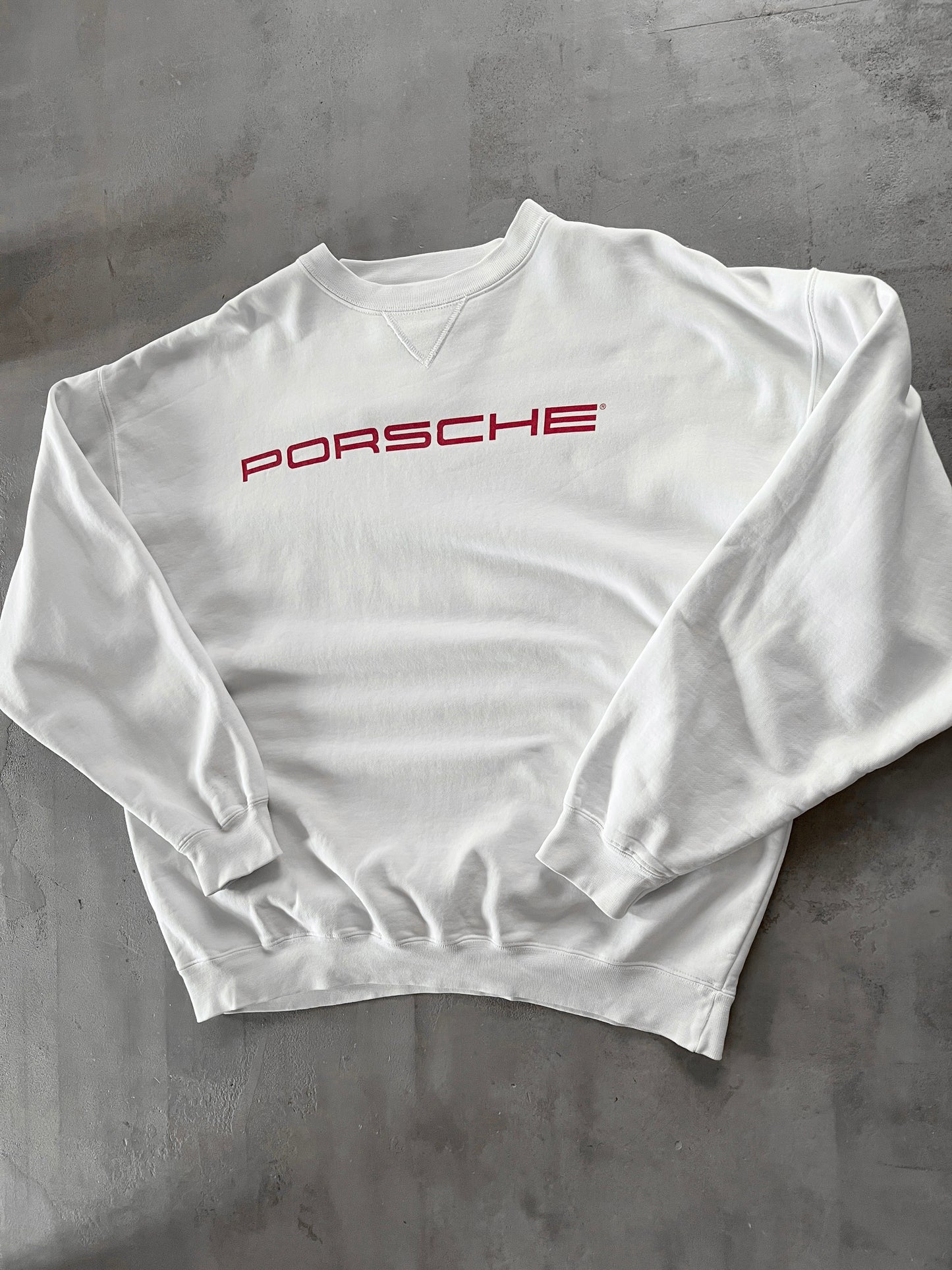 WHITE PORSCHE SWEATER - 1990S - L