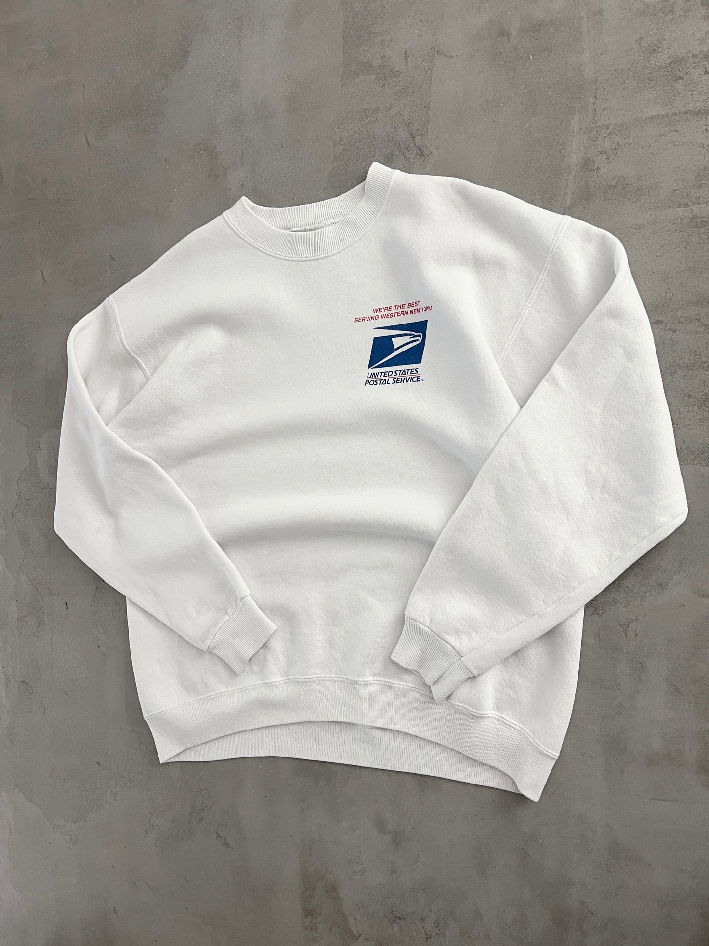 WHITE USPS SWEATER - 1990S - L/M
