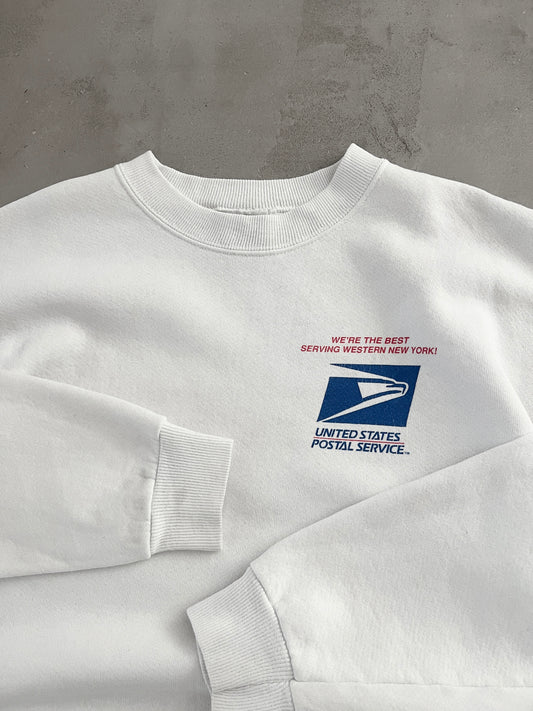 WHITE USPS SWEATER - 1990S - L/M