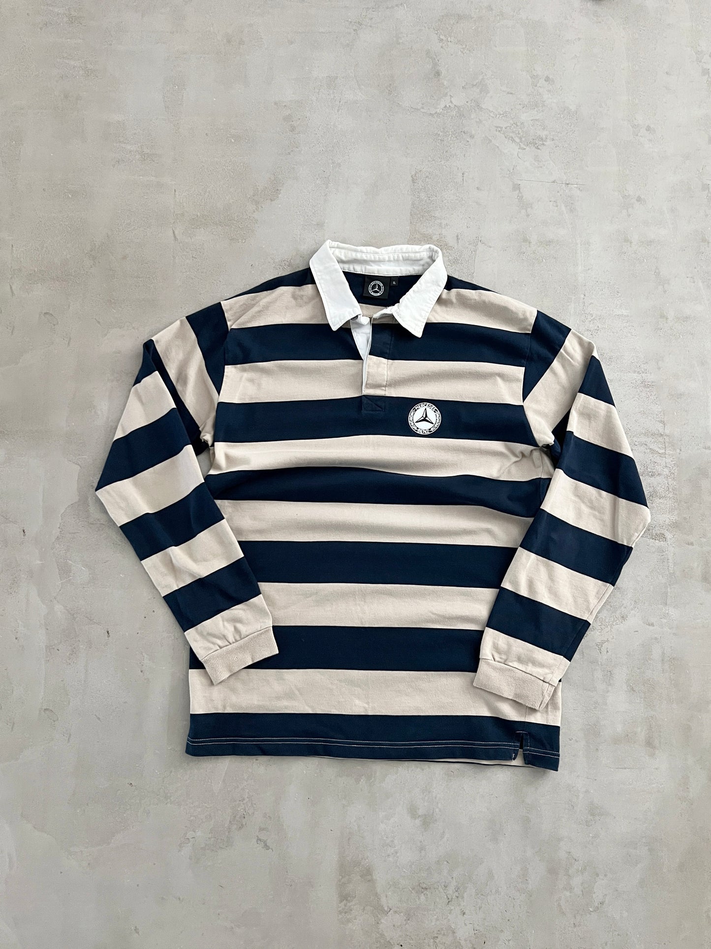 NAVY/CREME MERCEDES BENZ LONGSLEEVE - 2000S - XL