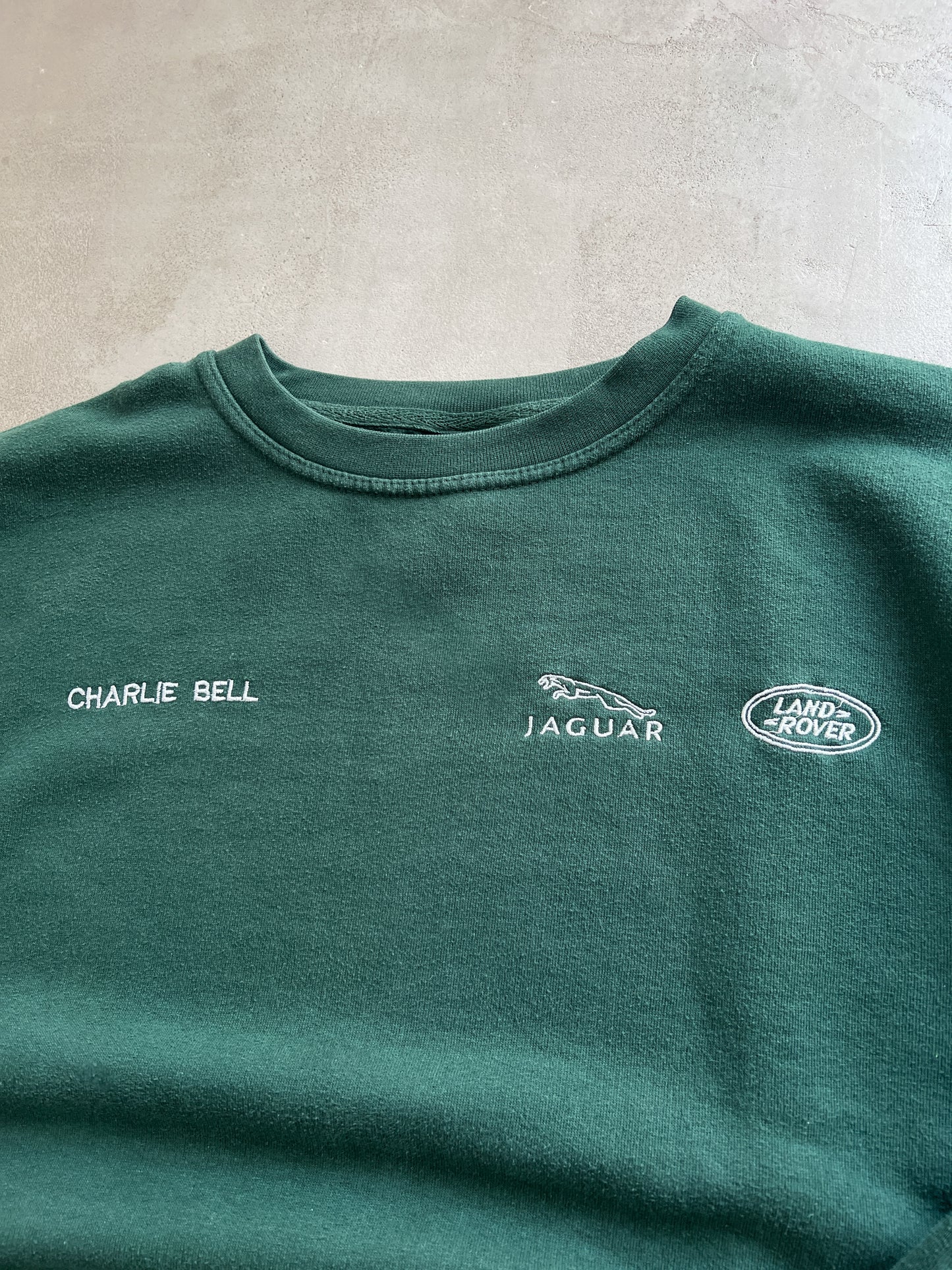 GREEN LAND ROVER X JAGUAR SWEATER - 1990S - M