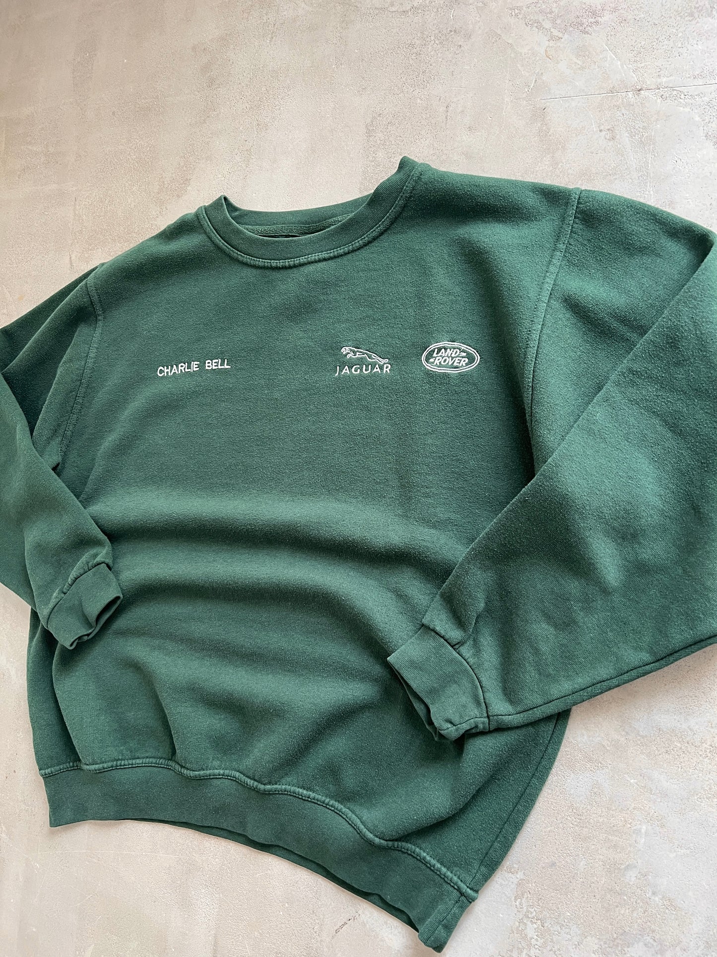 GREEN LAND ROVER X JAGUAR SWEATER - 1990S - M