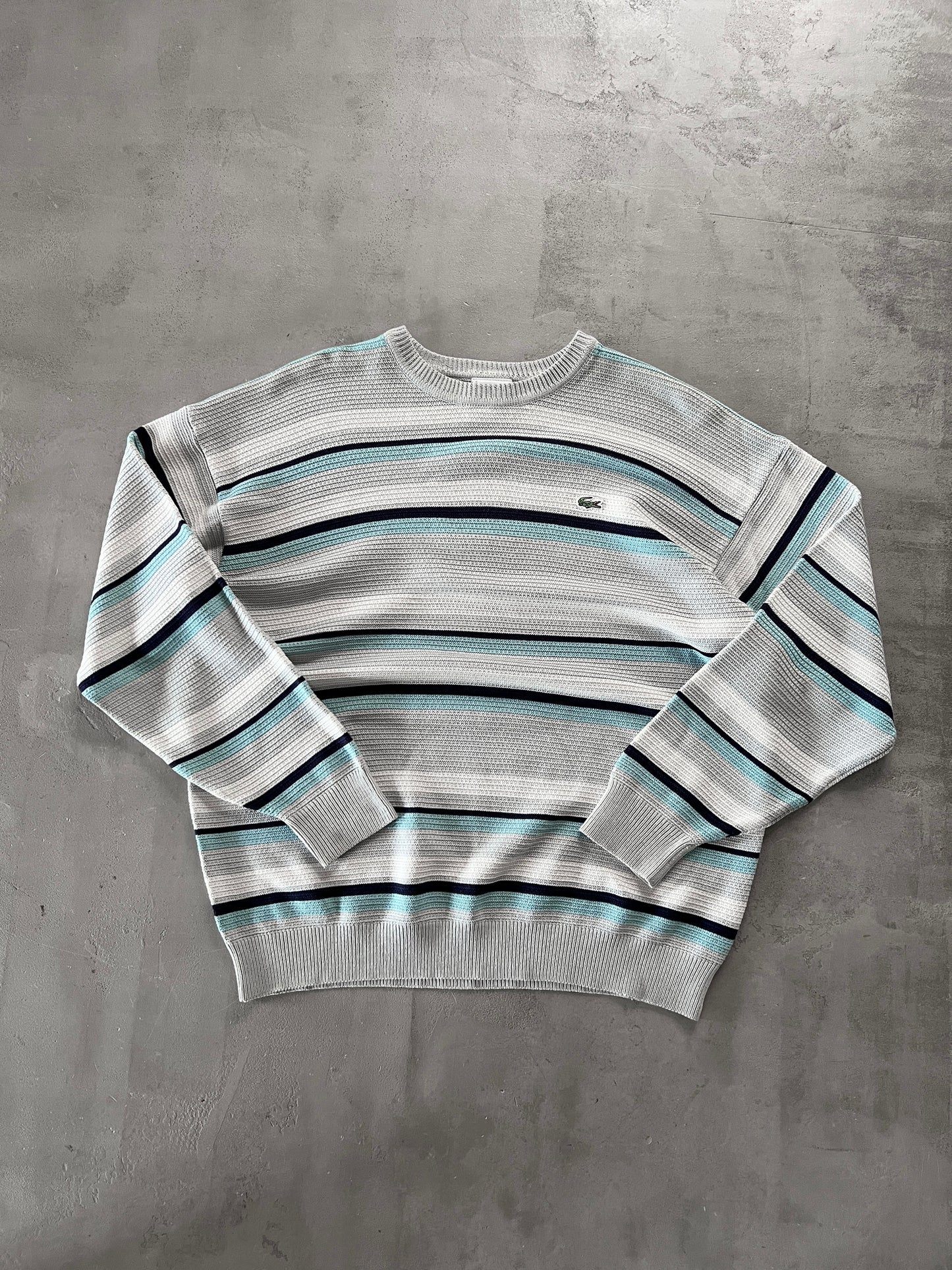 GREY/BABY BLUE LACOSTE KNIT - 2000S - M