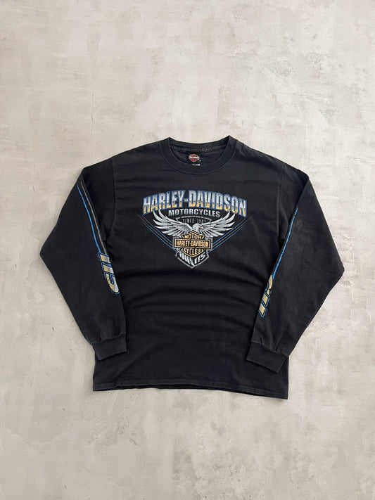 BLACK HARLEY DAVIDSON LONGSLEEVE - 1990S - L/M