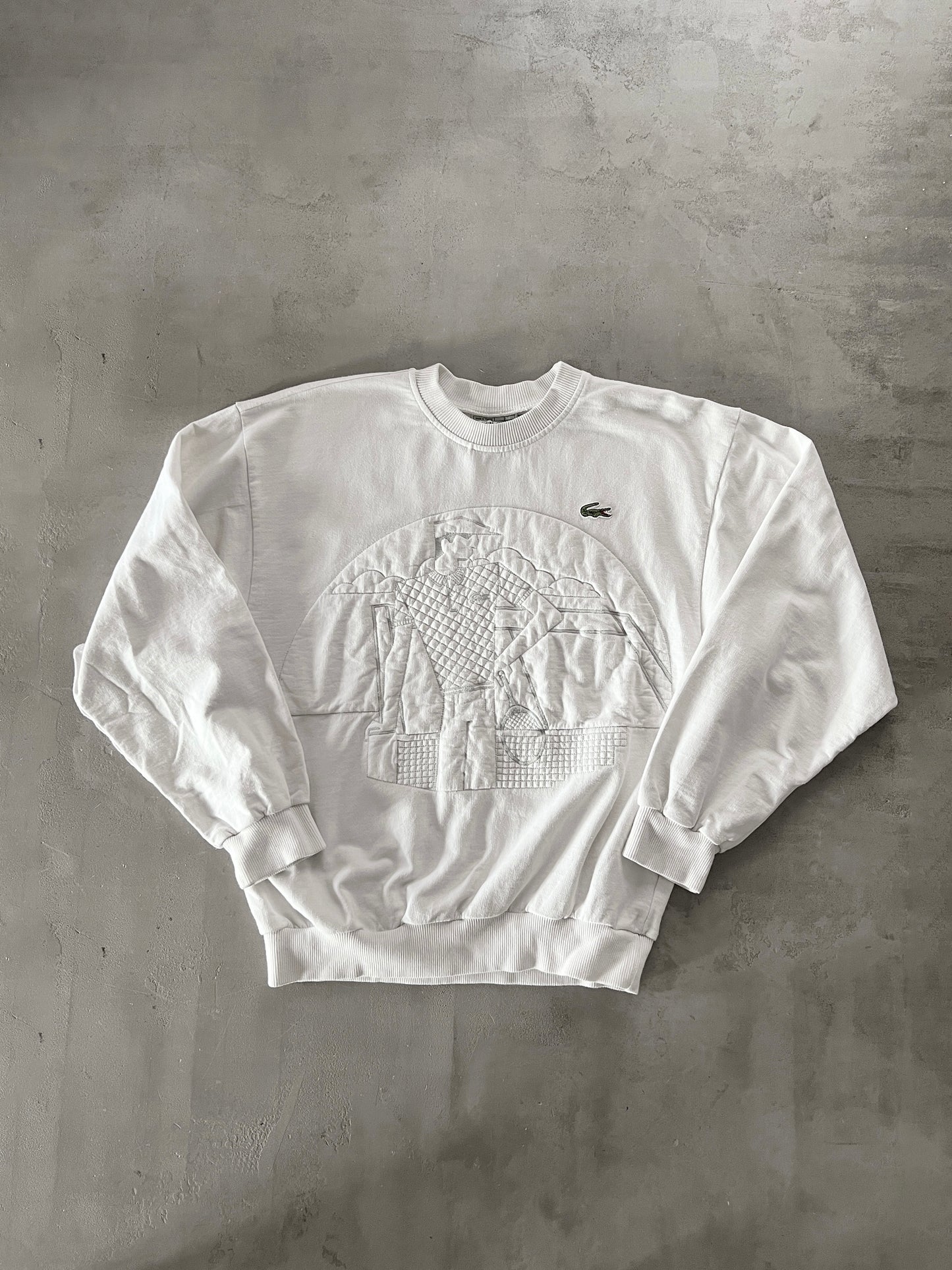 WHITE LACOSTE TENNIS SWEATER - 1990S - S