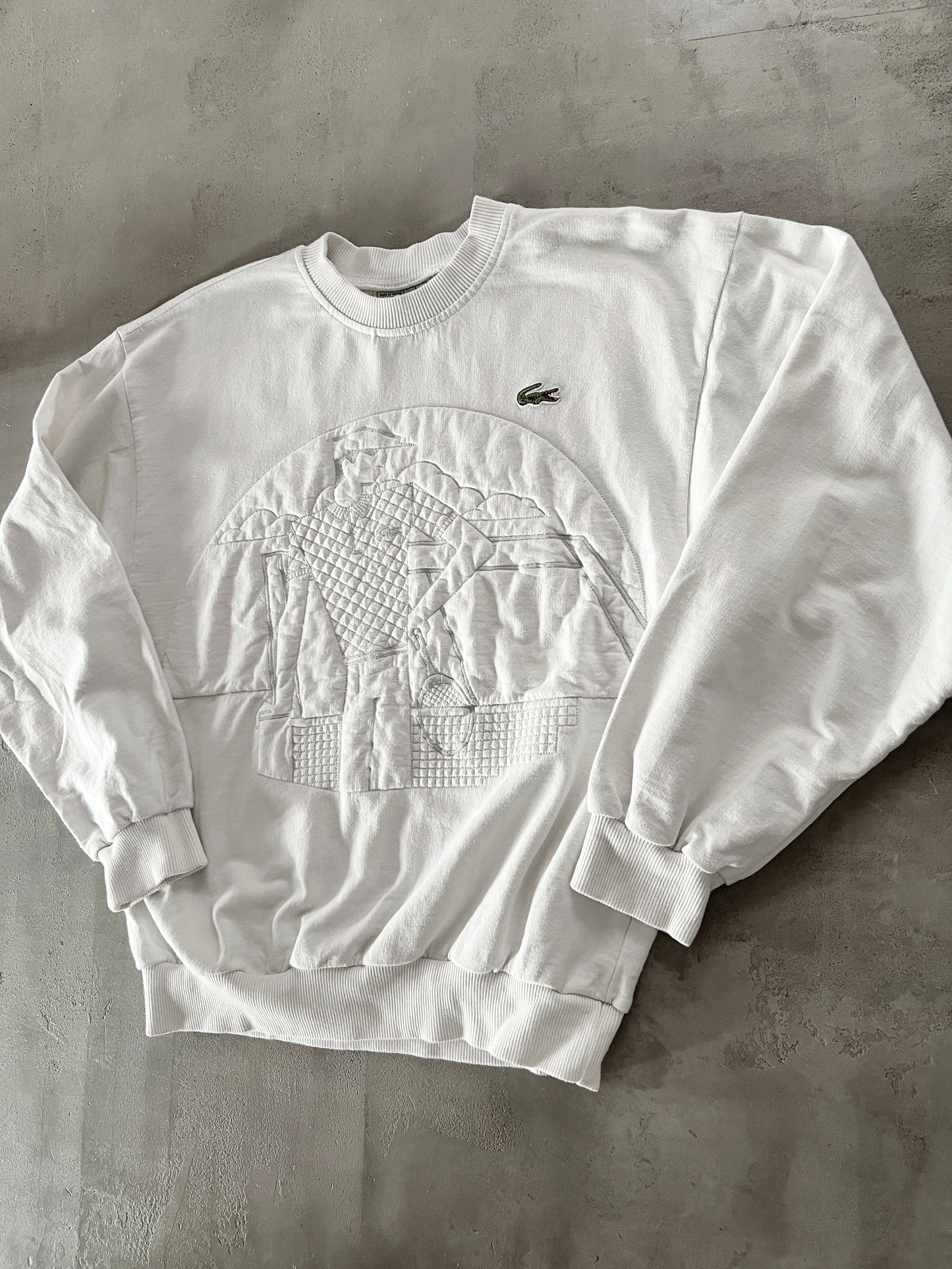 WHITE LACOSTE TENNIS SWEATER - 1990S - S