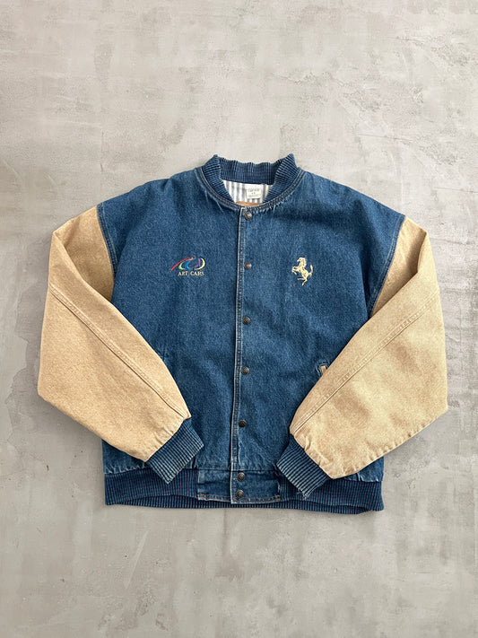 BLUE/CREME FERRARI ART CARS JACKET - 1990S - L/XL
