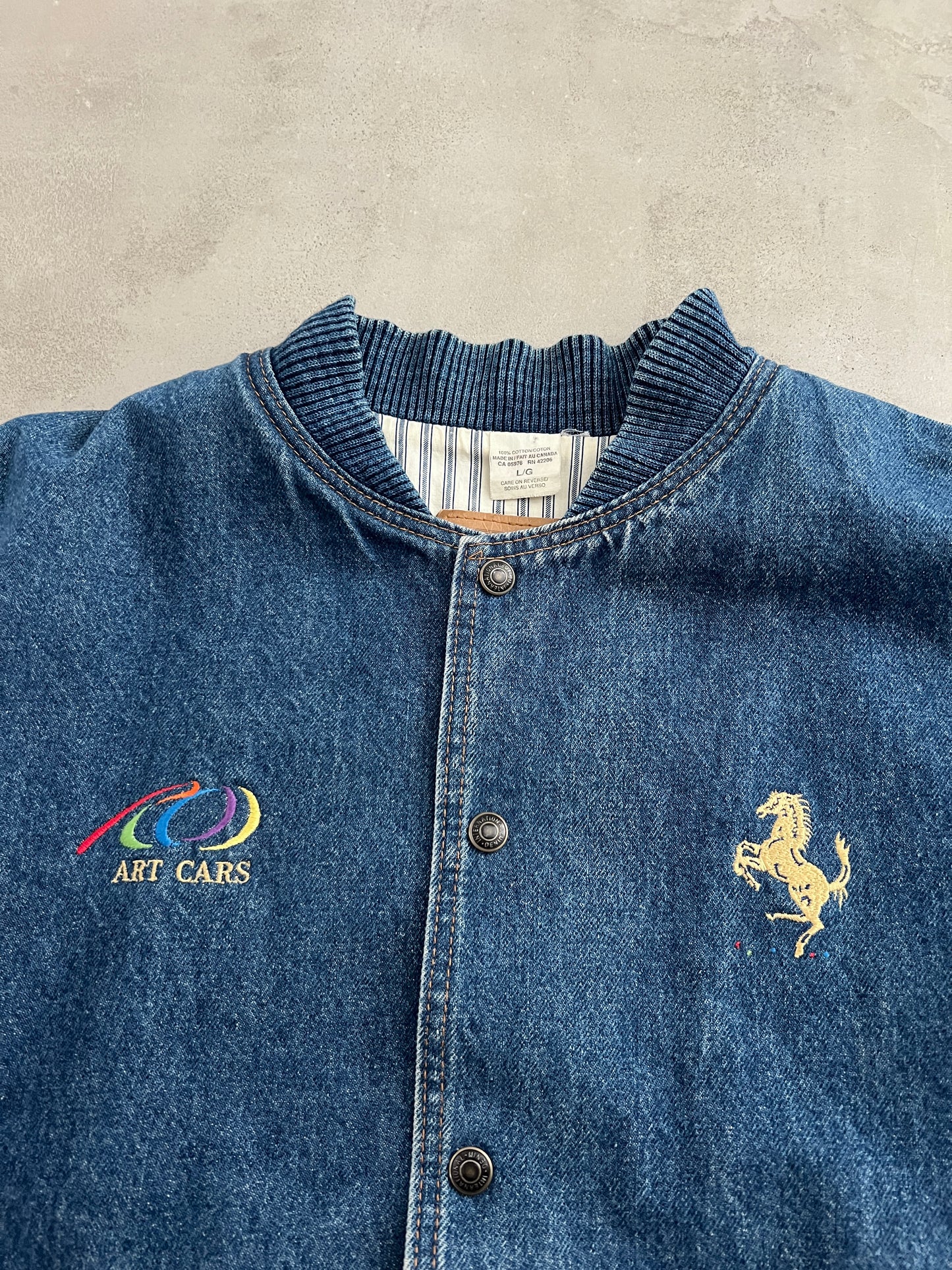 BLUE/CREME FERRARI ART CARS JACKET - 1990S - L/XL