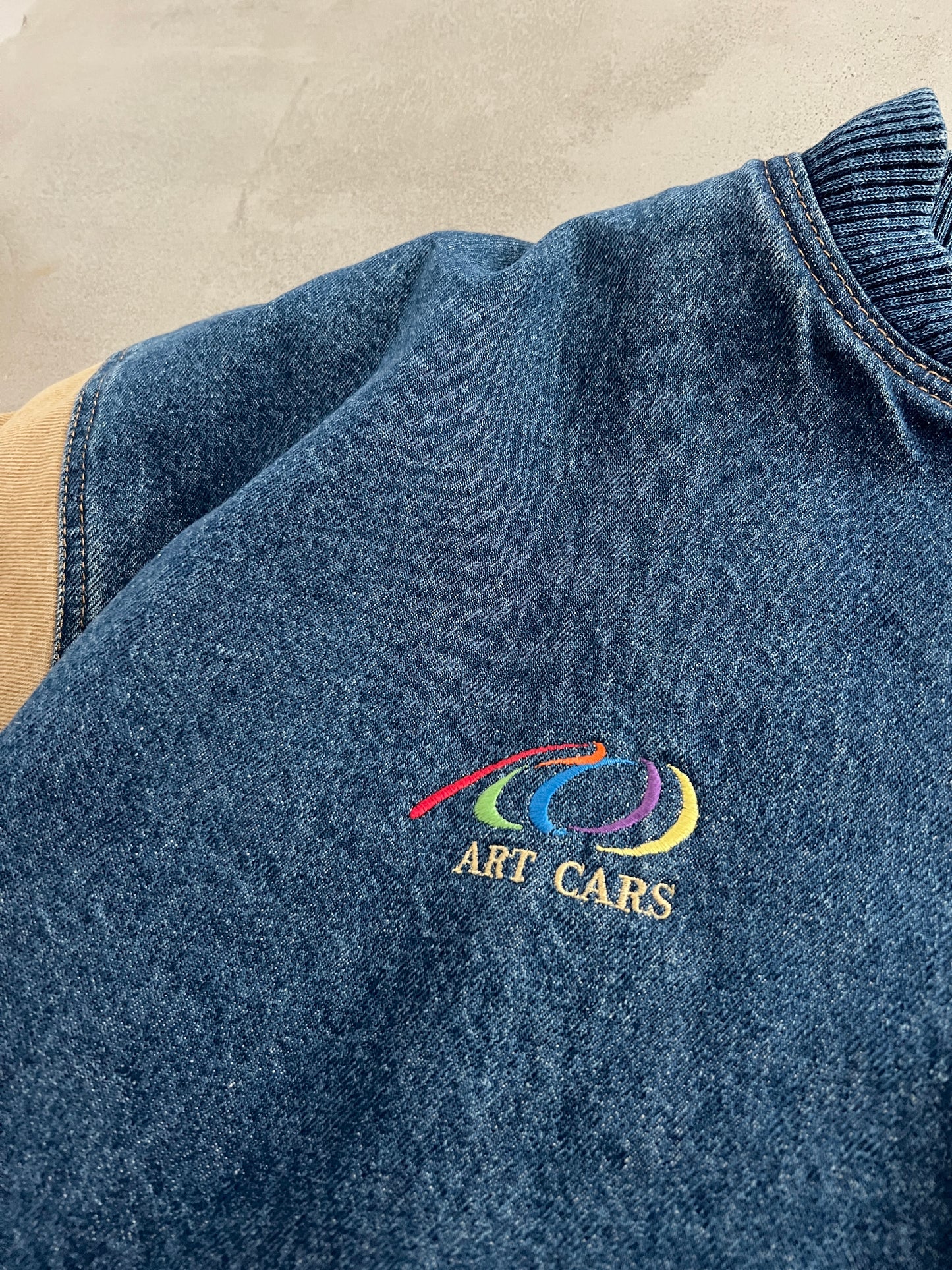 BLUE/CREME FERRARI ART CARS JACKET - 1990S - L/XL