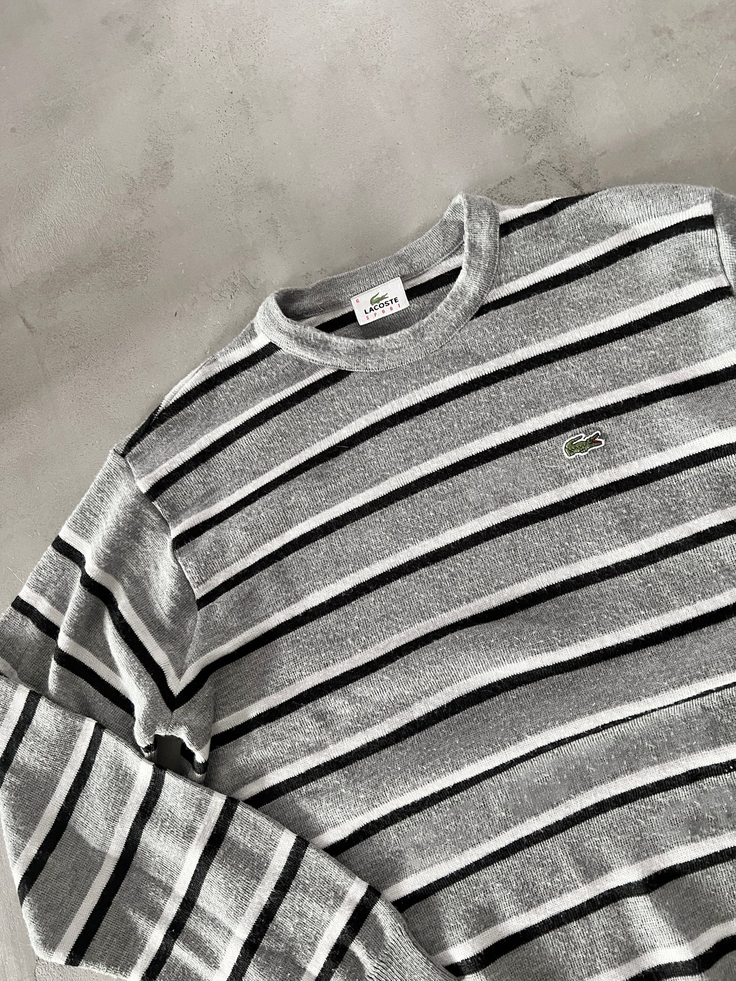 GREY LACOSTE KNIT SWEATER - 2000S - M