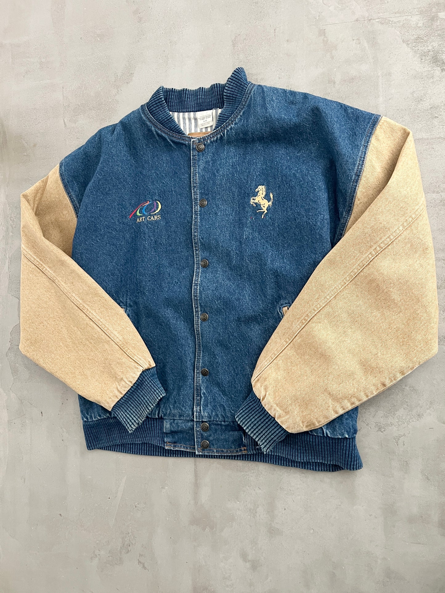 BLUE/CREME FERRARI ART CARS JACKET - 1990S - L/XL