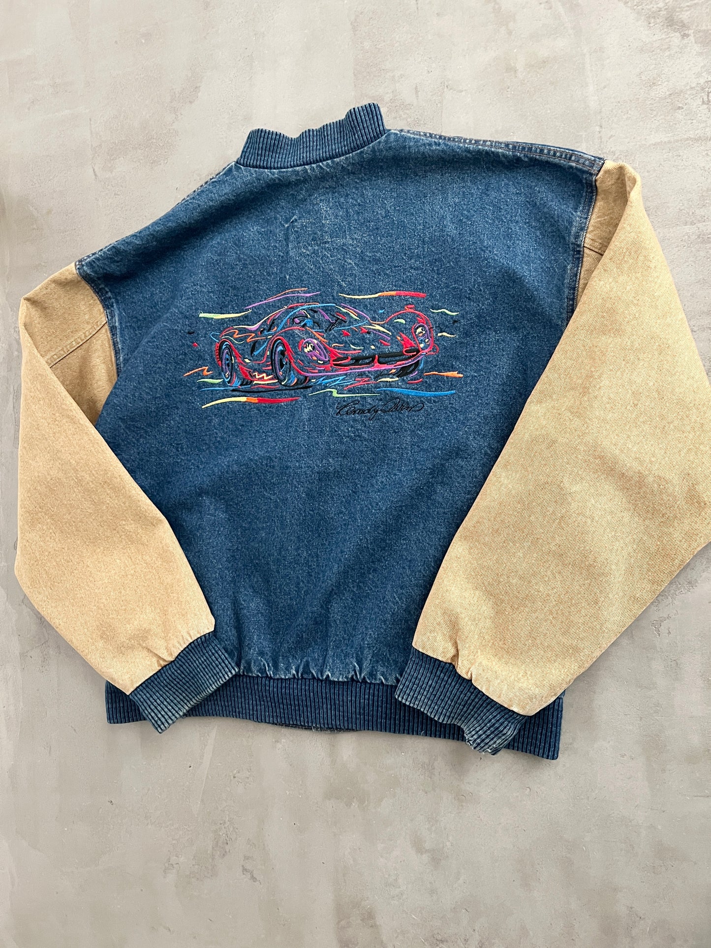 BLUE/CREME FERRARI ART CARS JACKET - 1990S - L/XL