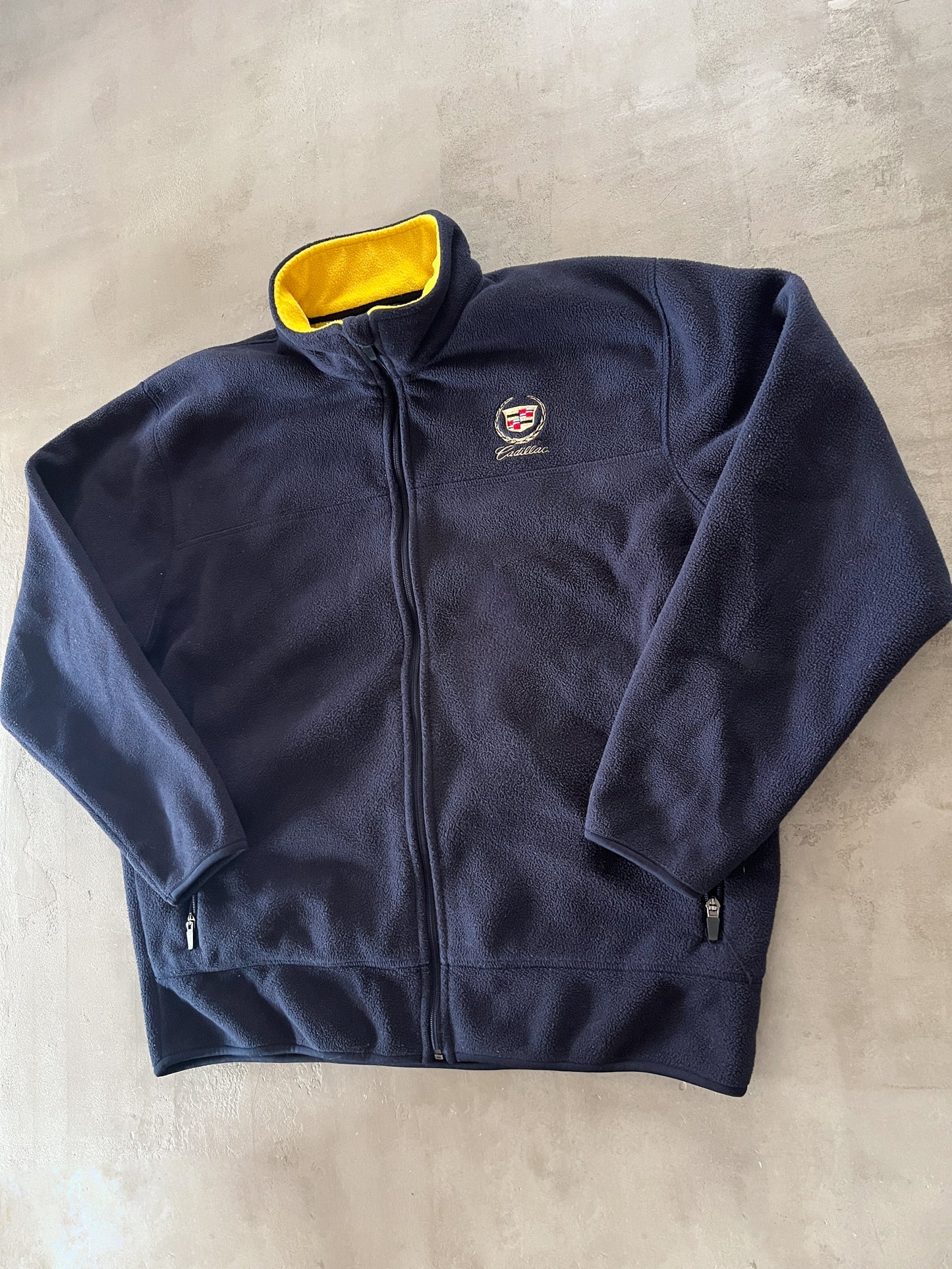 NAVY CADILLAC FLEECE JACKET - 2000S - XL/L